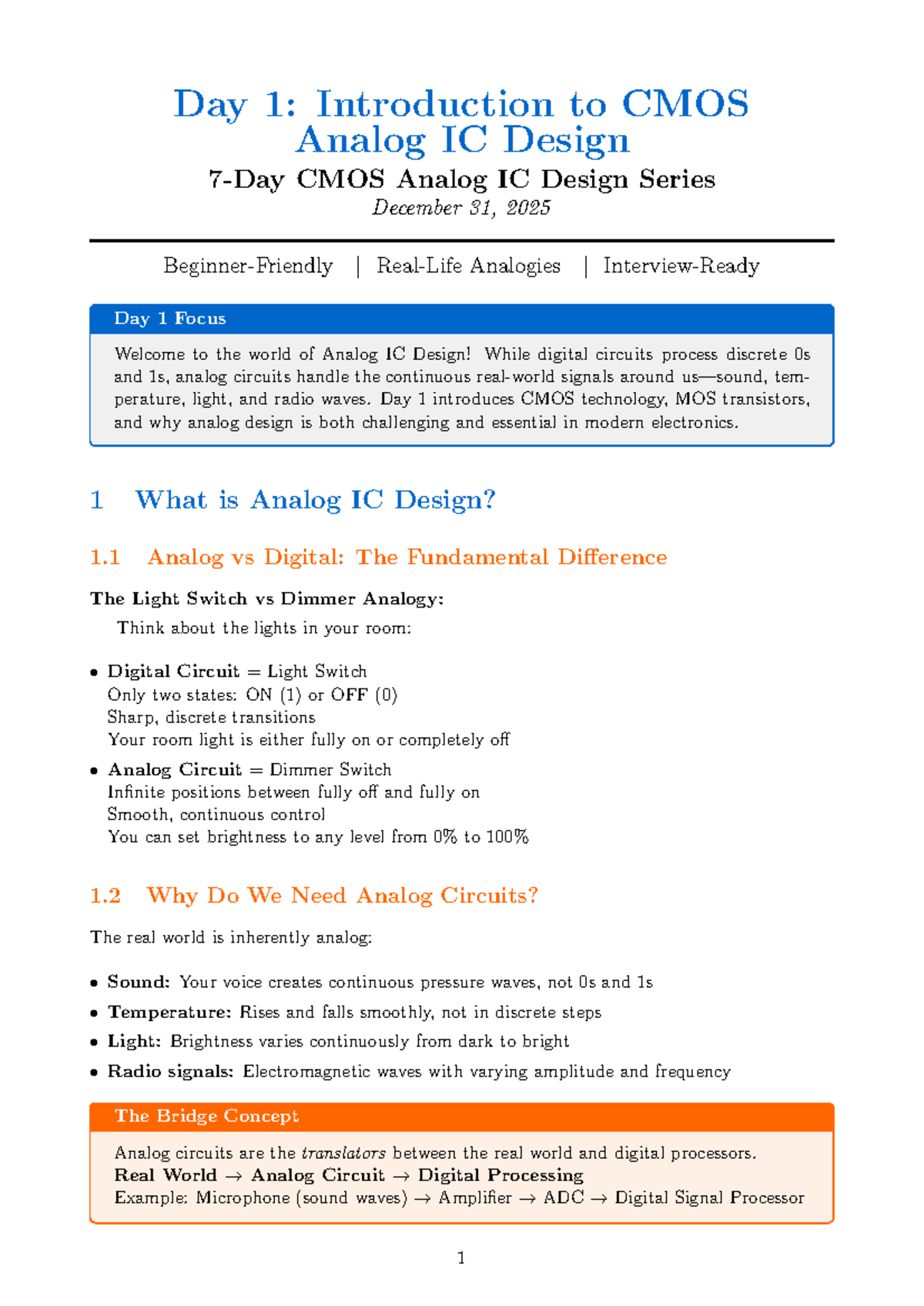 Day 1: Intro to CMOS Analog IC Design (Course Code: CMOS101) - Studocu