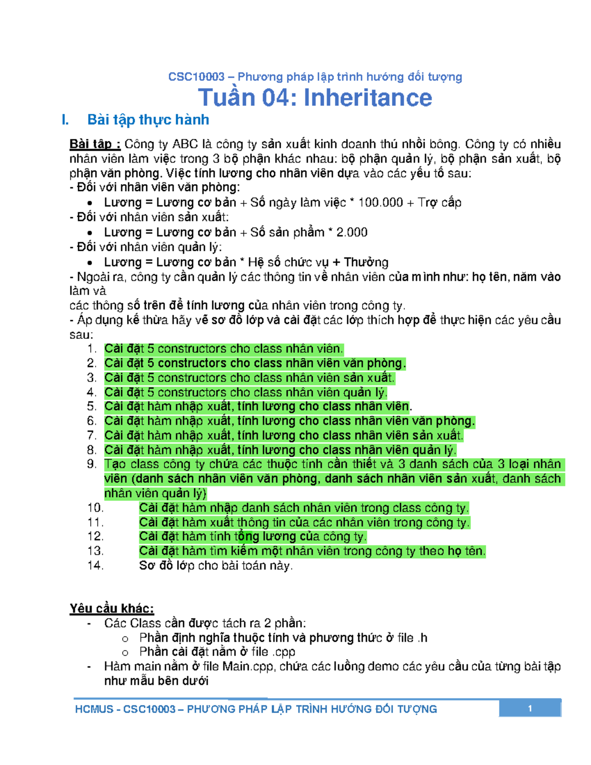 W04-Inheritance - Lab - HCMUS - CSC10003 – PHƯƠNG PHÁP LẬP TRÌNH HƯỚNG ...