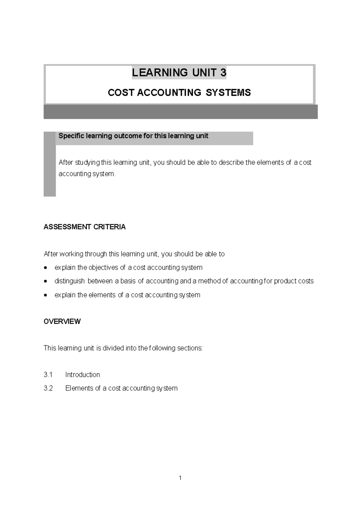 MAC1501 Unit 3 - Understanding Cost Accounting Systems - Studocu