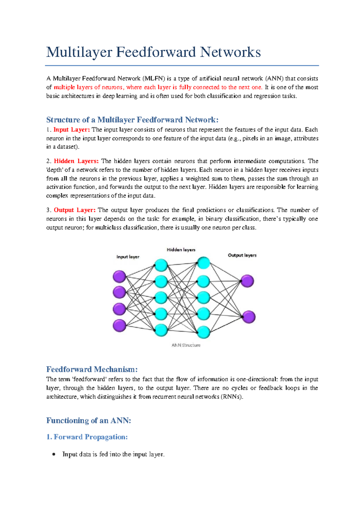 Multilayer Feedforward Networks: Structure & Activation Functions - Studocu