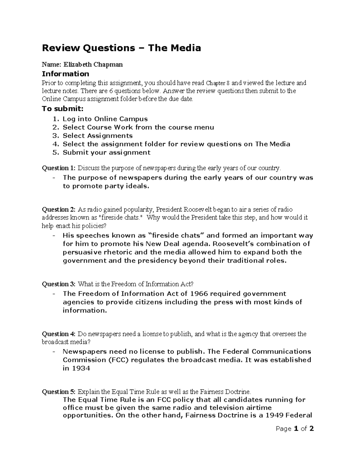 Review Questions for Chapter 8: The Media (Course Code: XX123) - Review ...