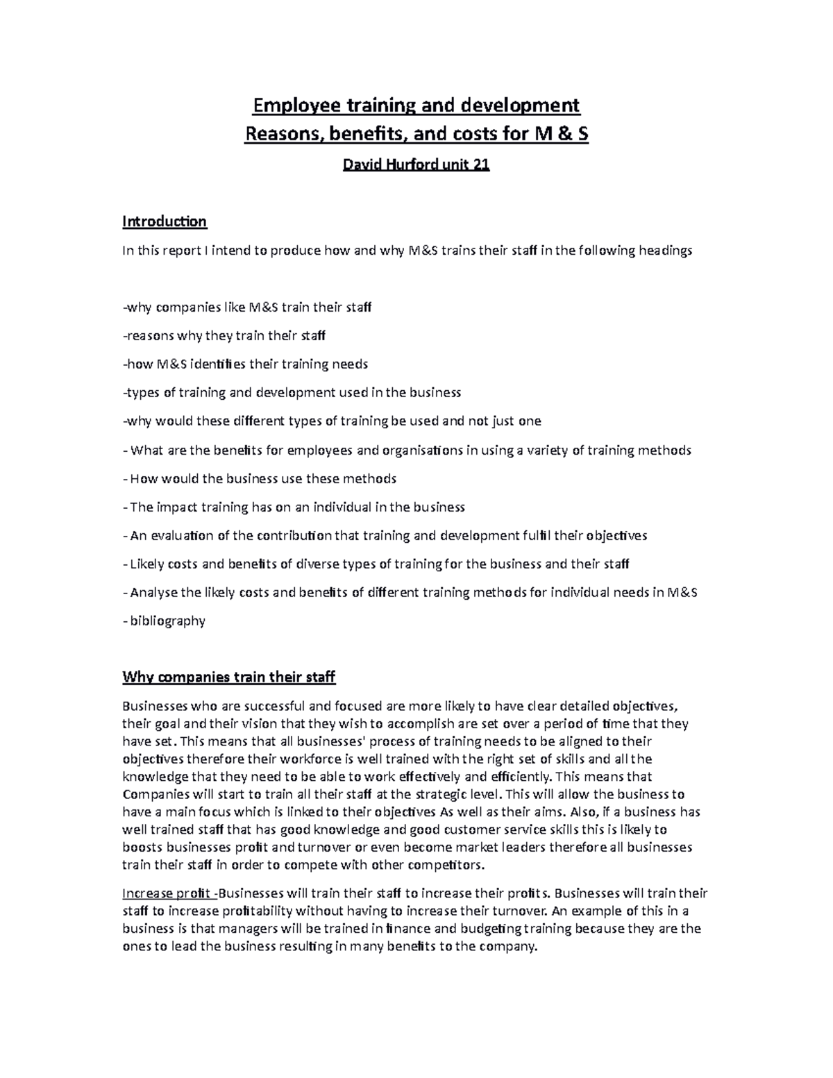 Unit 21 assignment 1 employee training and development reasons