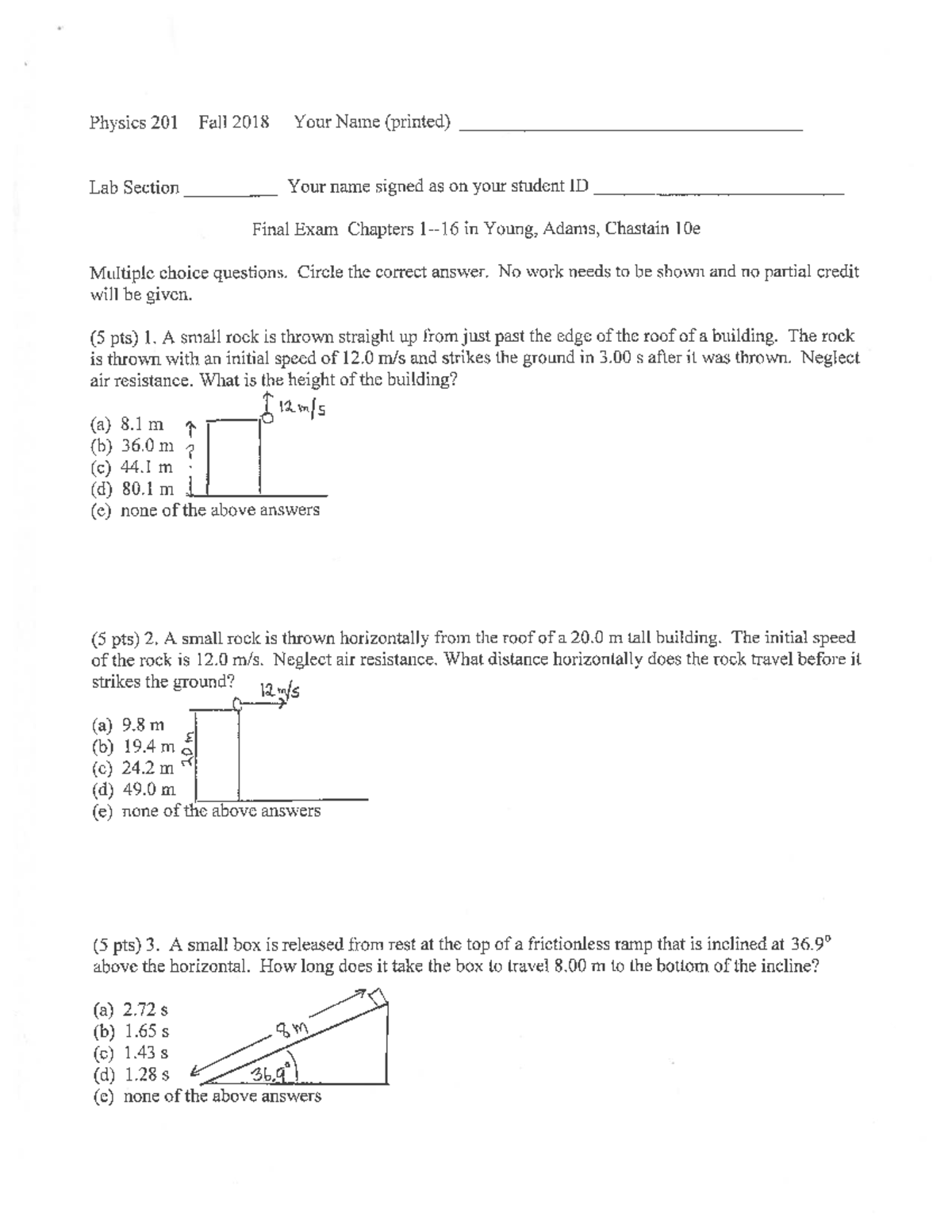Physics 201 Fall 2018 Final Exam Questions and Answers - Studocu
