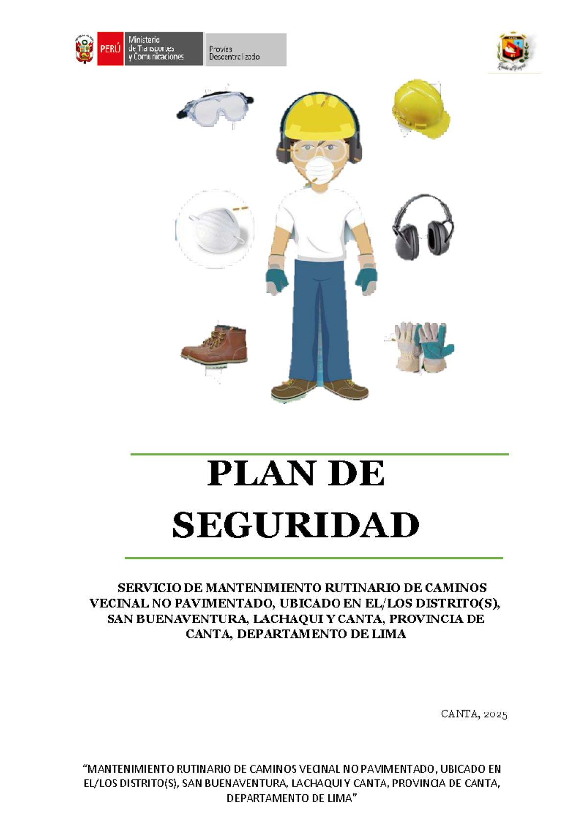 PLAN DE SEGURIDAD PARA MANTENIMIENTO RUTINARIO DE CAMINOS VECINALES 2025 - Document Preview