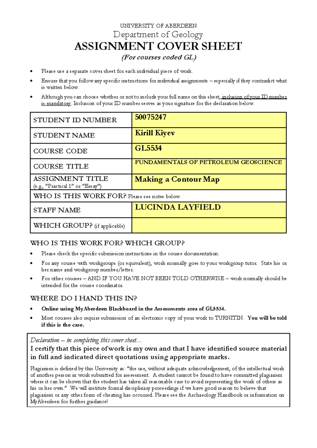 GL Assignment 3: Making a Contour Map Guide and Instructions - Studocu