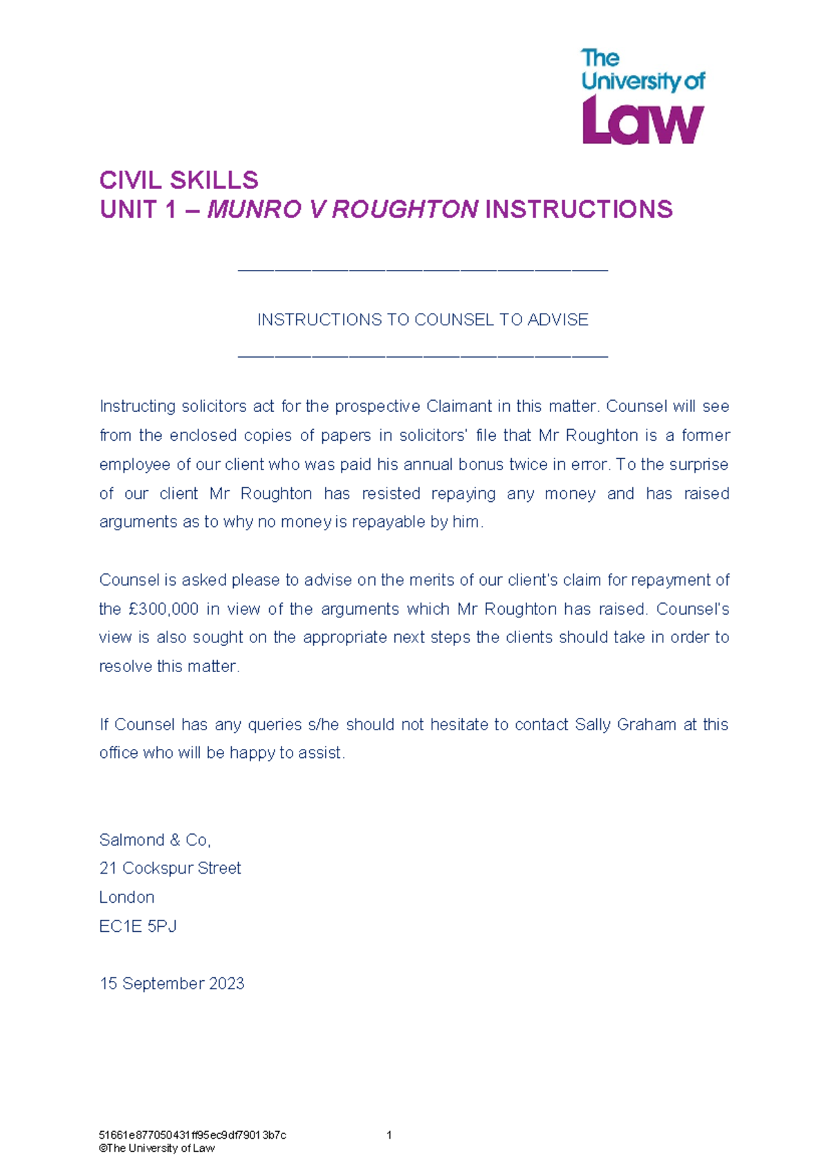 2324 skill civ unit01 ce01 munro v roughton instructions - CIVIL SKILLS ...
