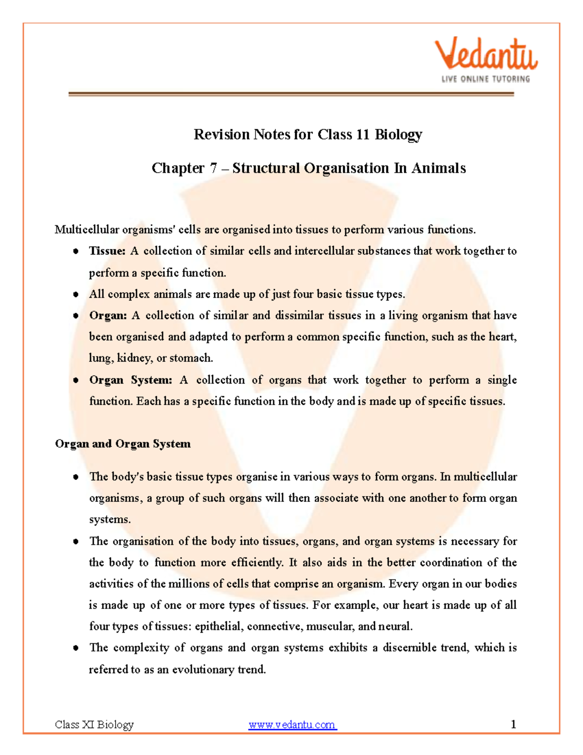 CBSE Class 11 Biology Notes: Chapter 7 - Structural Organisation in ...