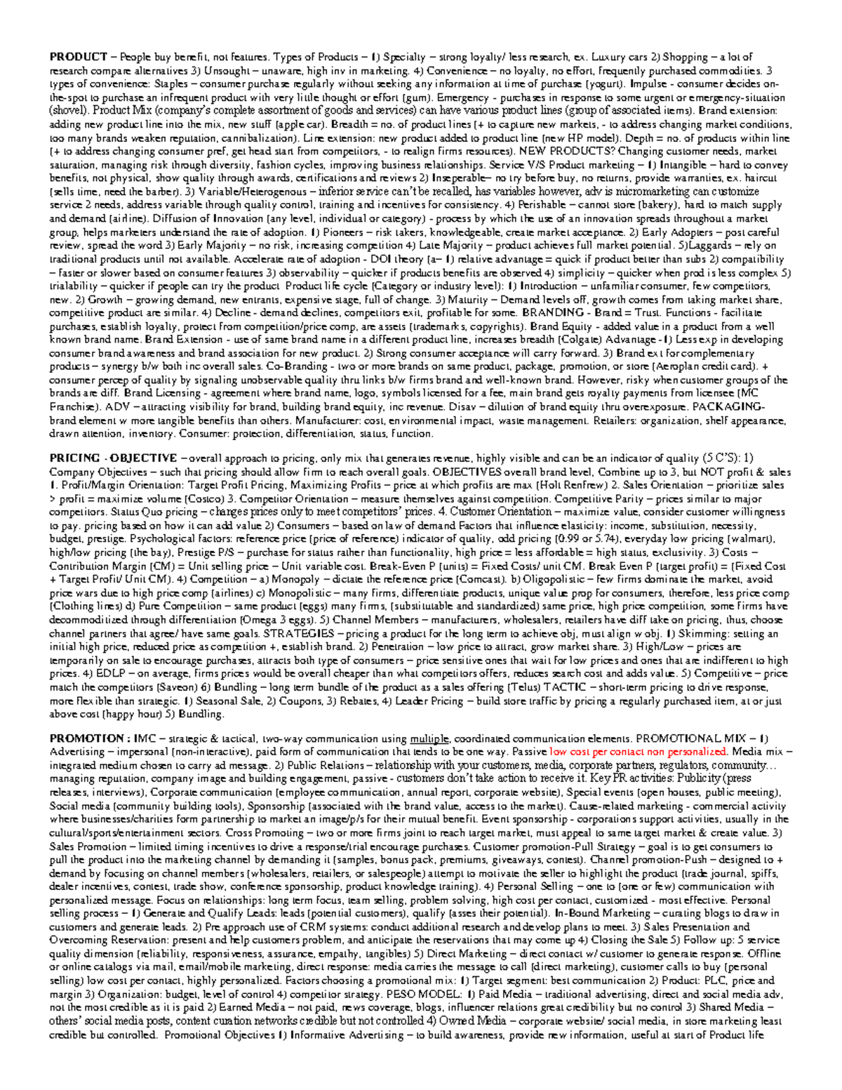 Marketing Final Exam Cheat Sheet: Key Concepts & Strategies - Studocu