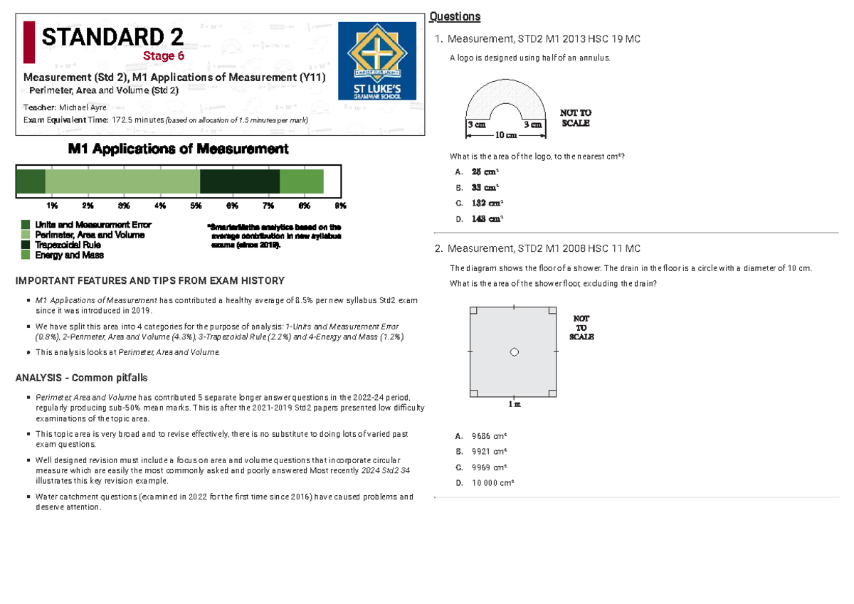 Measurement HSC Questions - STD2 M1 Exam Prep Guide - Studocu