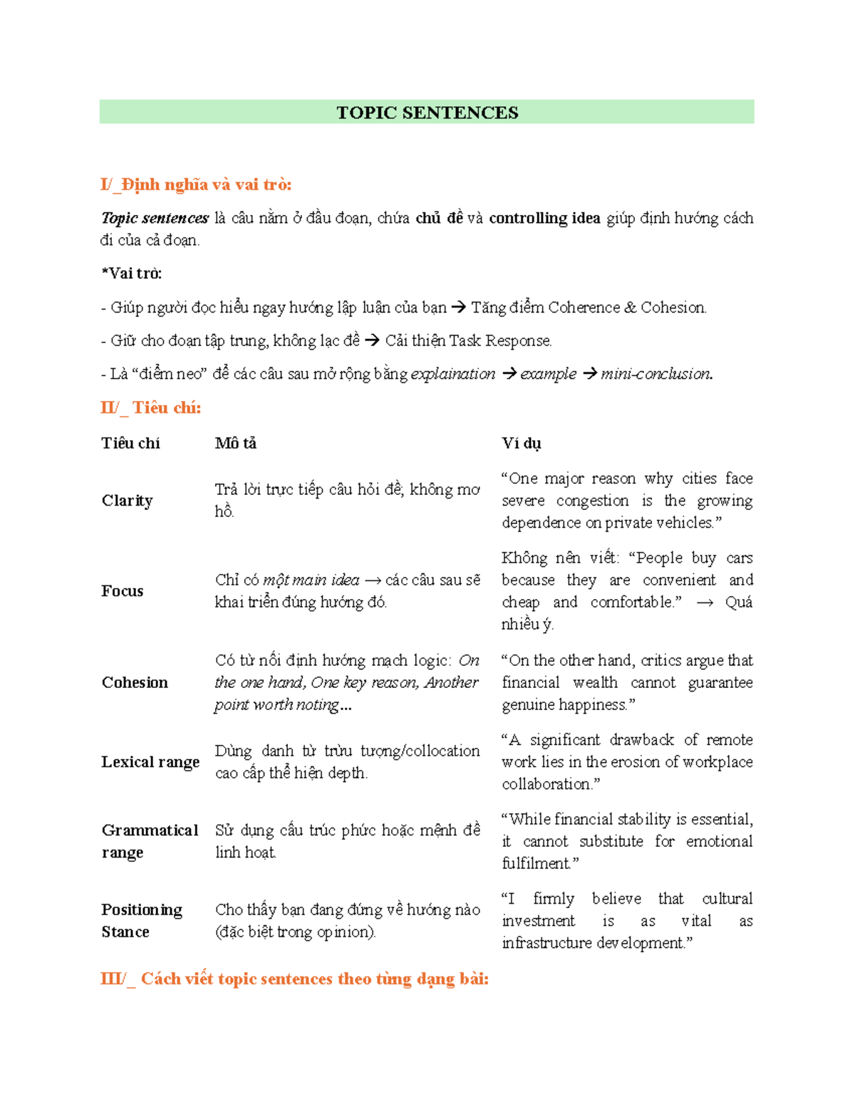 Topic Sentences Guide - ADCC - Studocu
