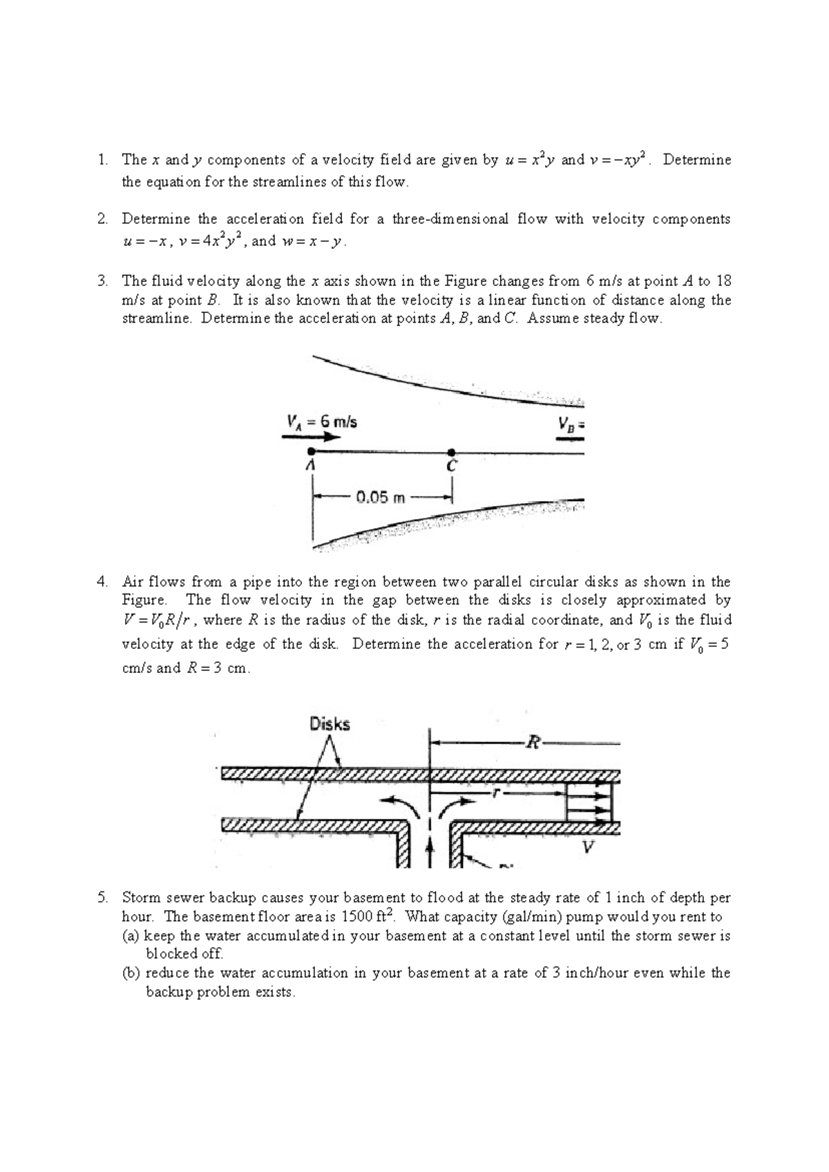 home work for fluid - The x and y components of a velocity field are ...