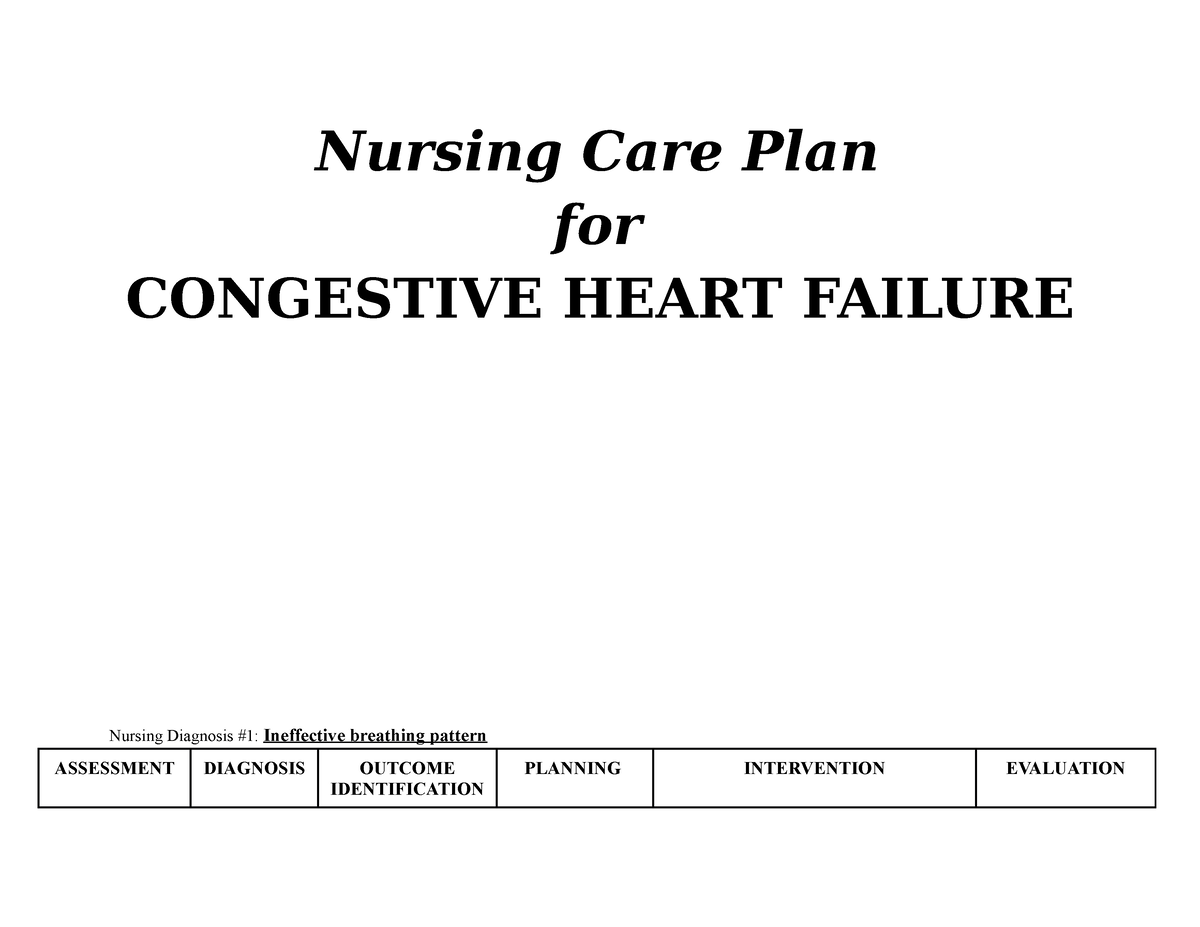 Congestive Heart Failure NCP   Nursing Care Plan for CONGESTIVE ...