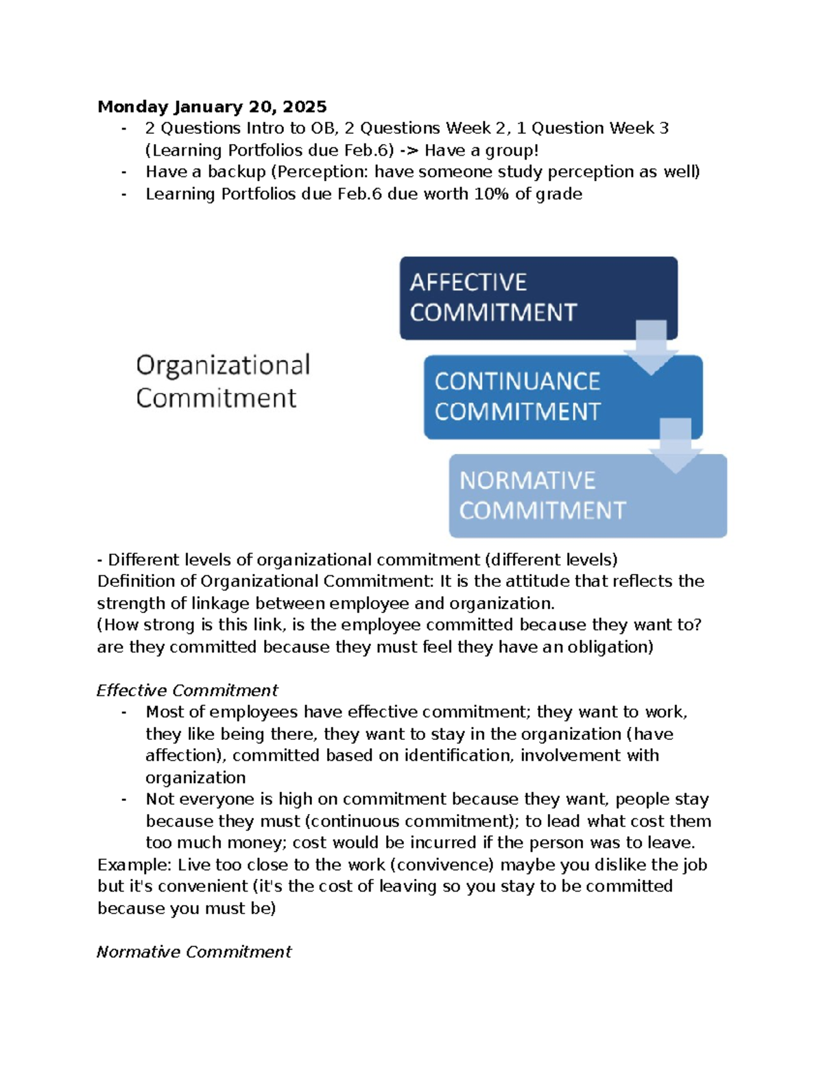OB Week 3 Notes - Monday January 20, 2025 - 2 Questions Intro to OB, 2 ...