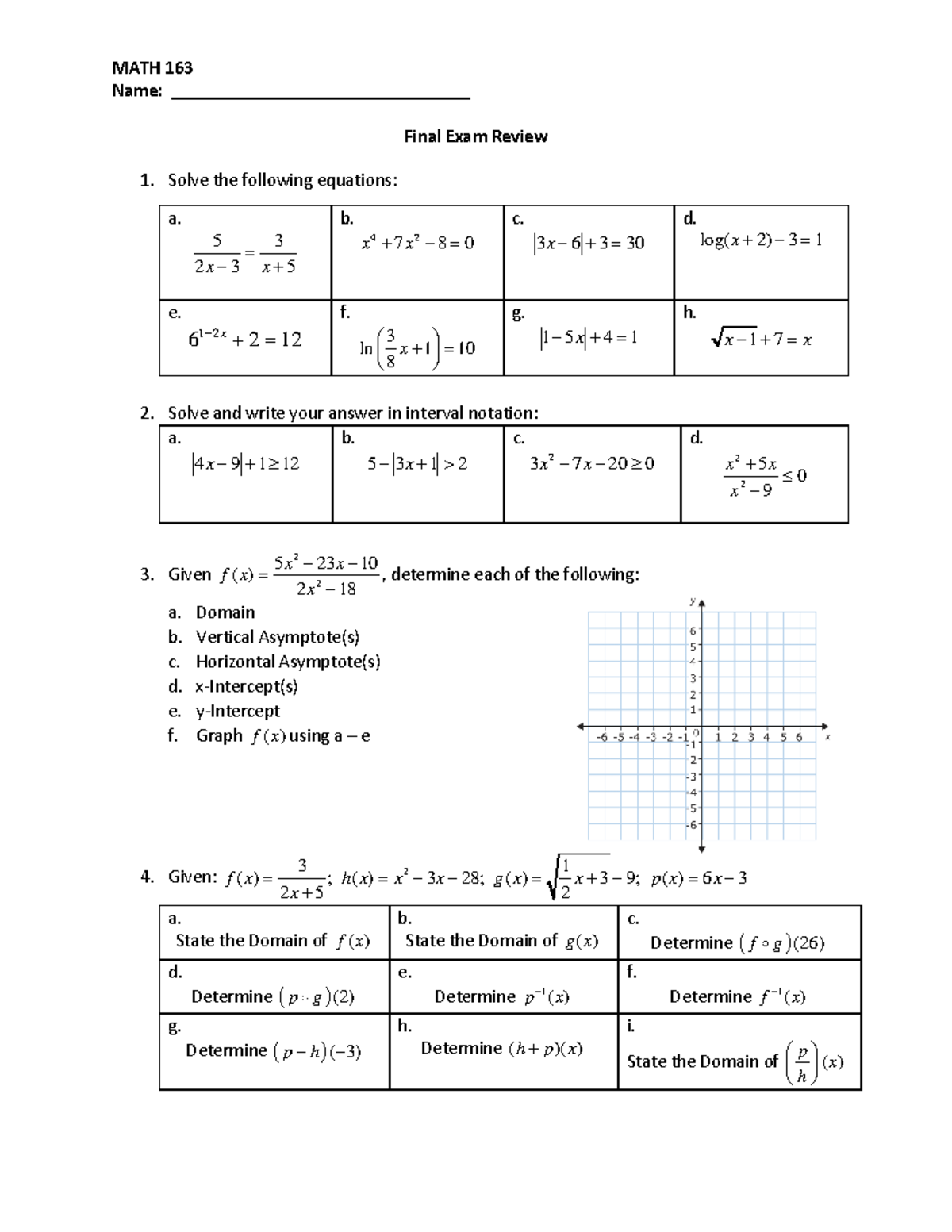 Math 163 - Final Exam Review Questions and Solutions for MATH 163 - Studocu
