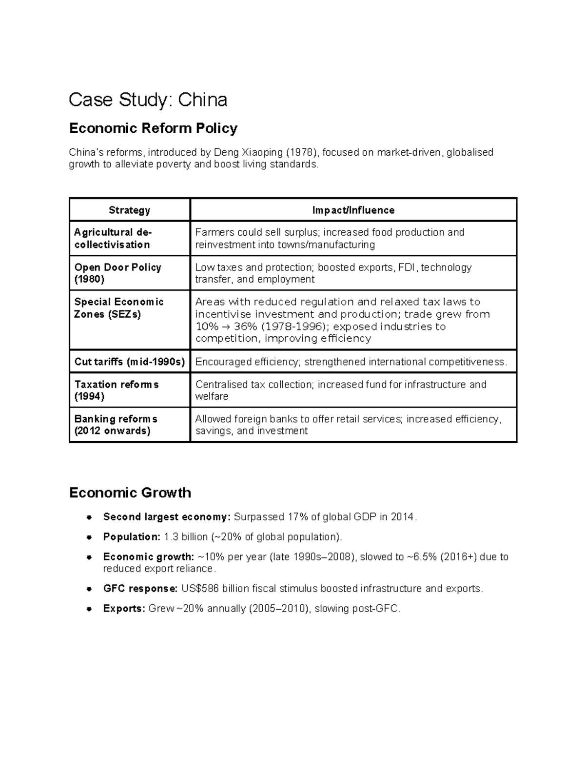 HSC Economics Topic 1: Case Study on China's Economic Reforms - Studocu