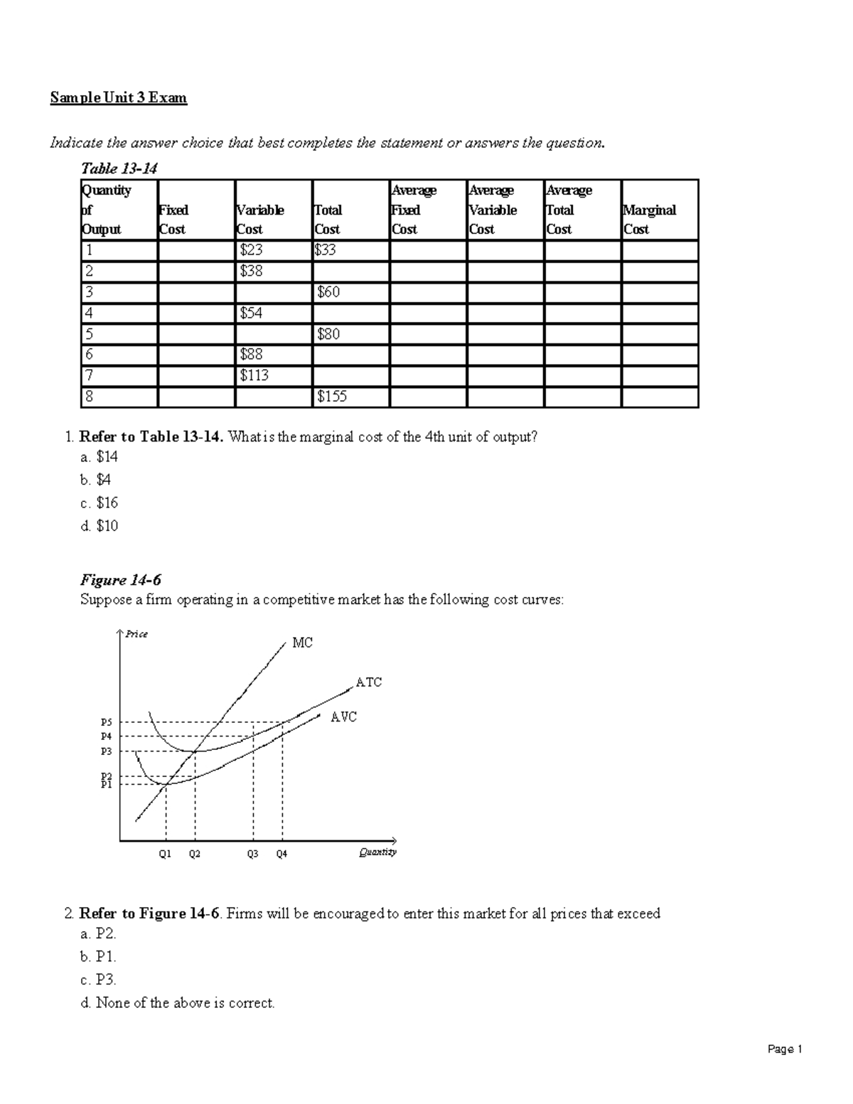 Sample Unit 3 Exam - Economics Concepts and Questions - Studocu