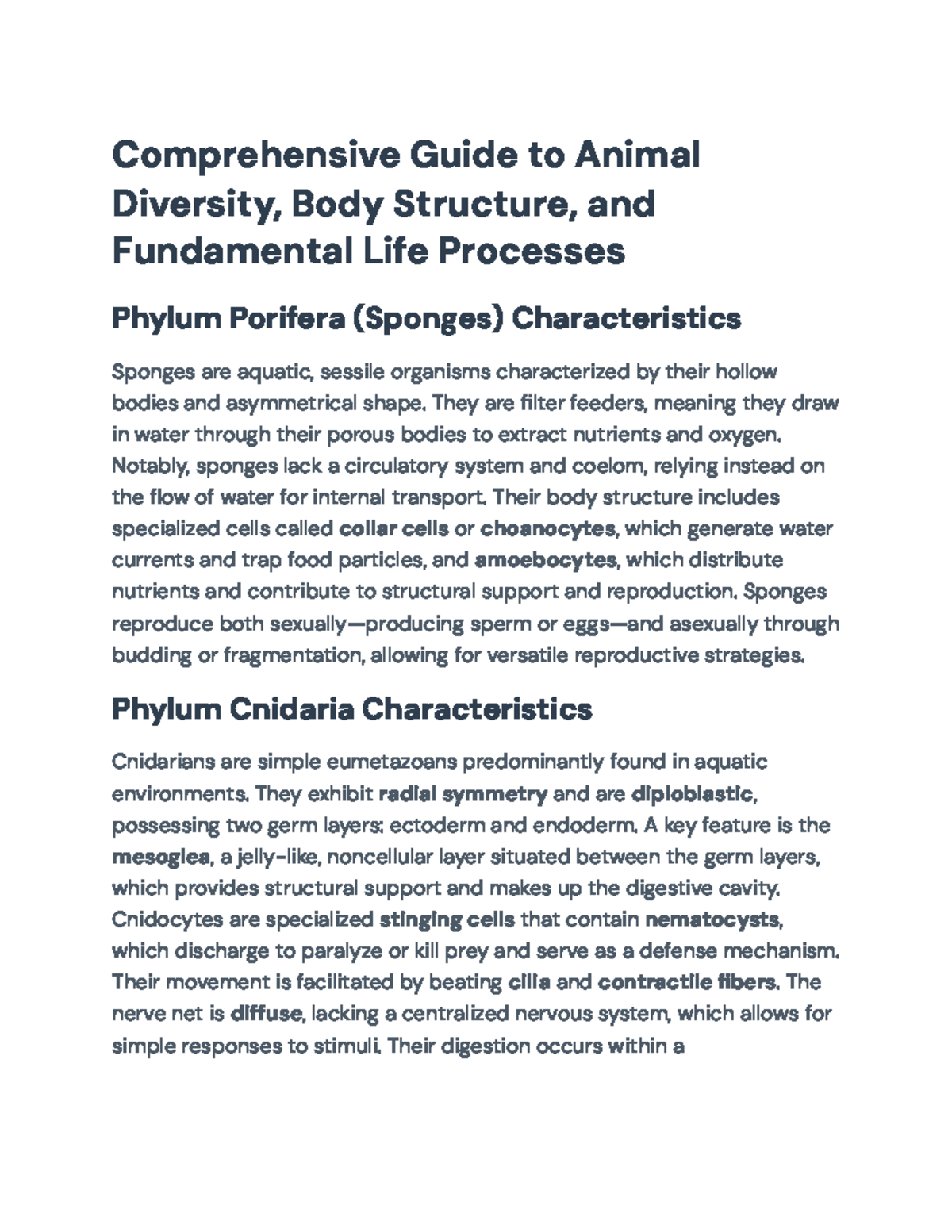 Comprehensive Study of Animal Diversity and Body Functions (Bio 101 ...
