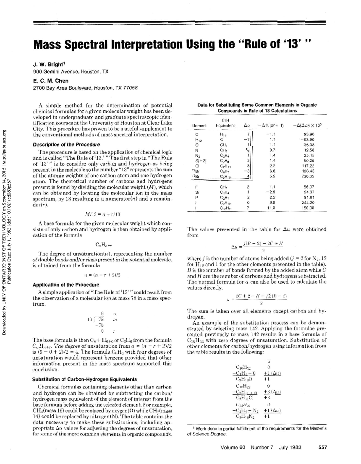 Mass spectral interpretation using the rule of 13 - Mass Spectral ...