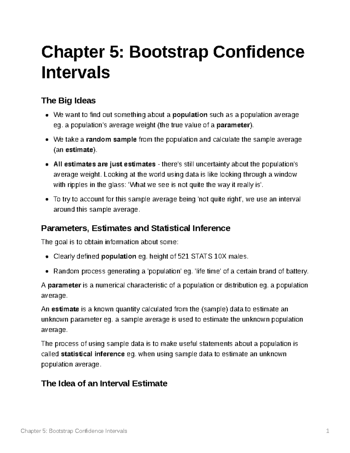 STATS 10X: Bootstrap Confidence Intervals - Chapter 5 Overview - Studocu
