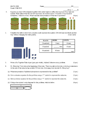 MATH 1001 Exam 1: Exploring Place Value & Operations Using CRA ...