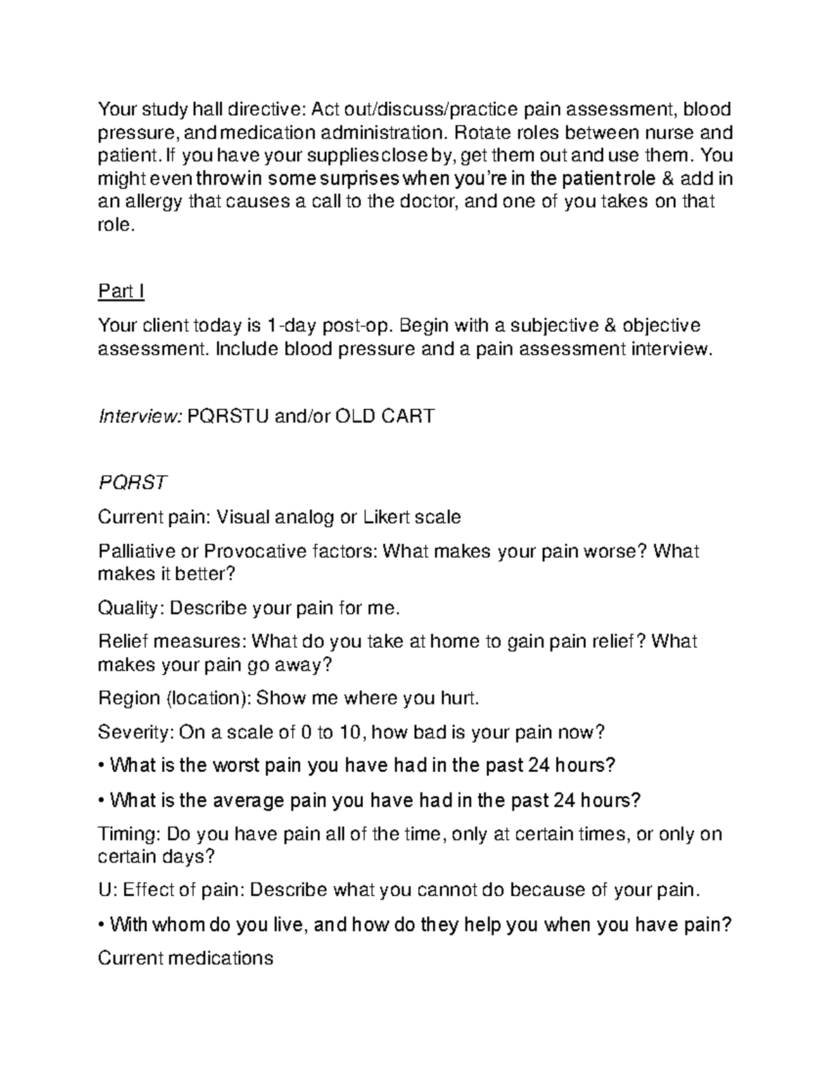 D442 prof docu - study labs: Pain assessment and medication ...
