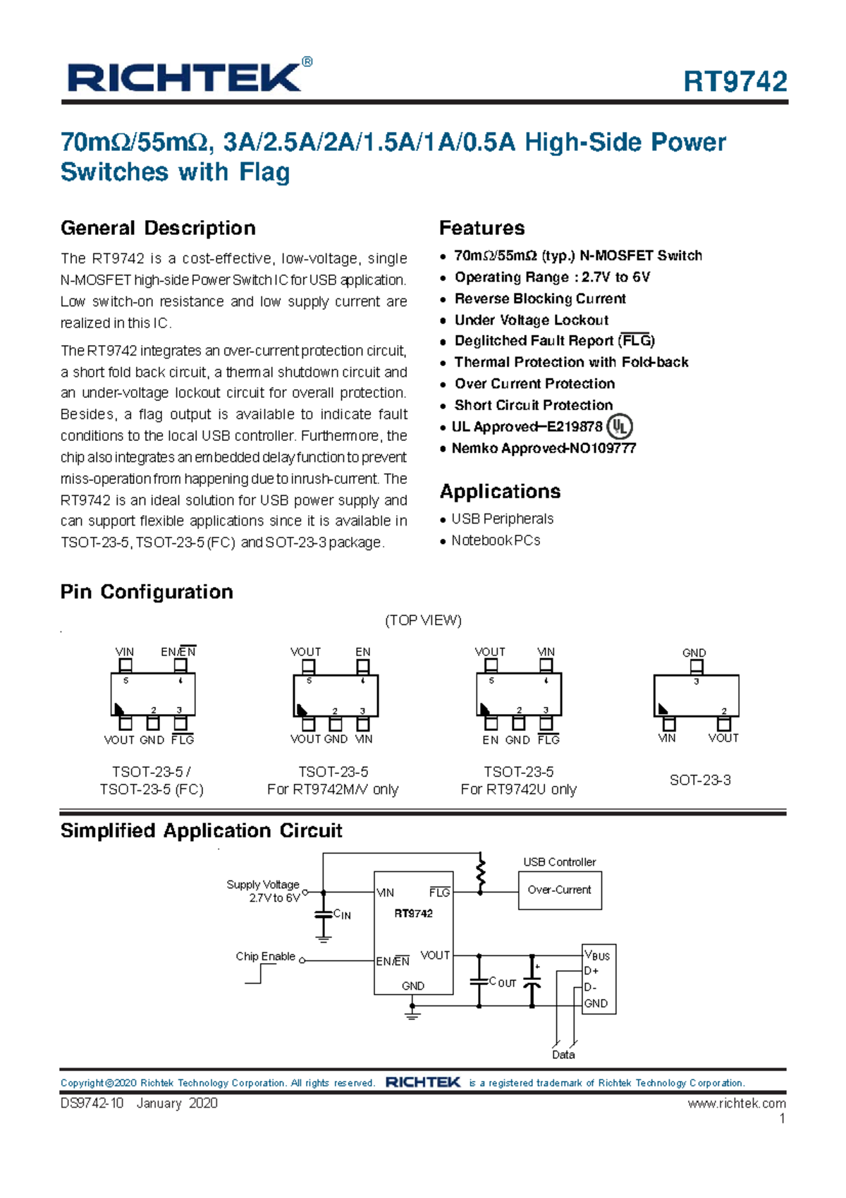 RT9742 Power Switch IC for USB Applications - General Description ...