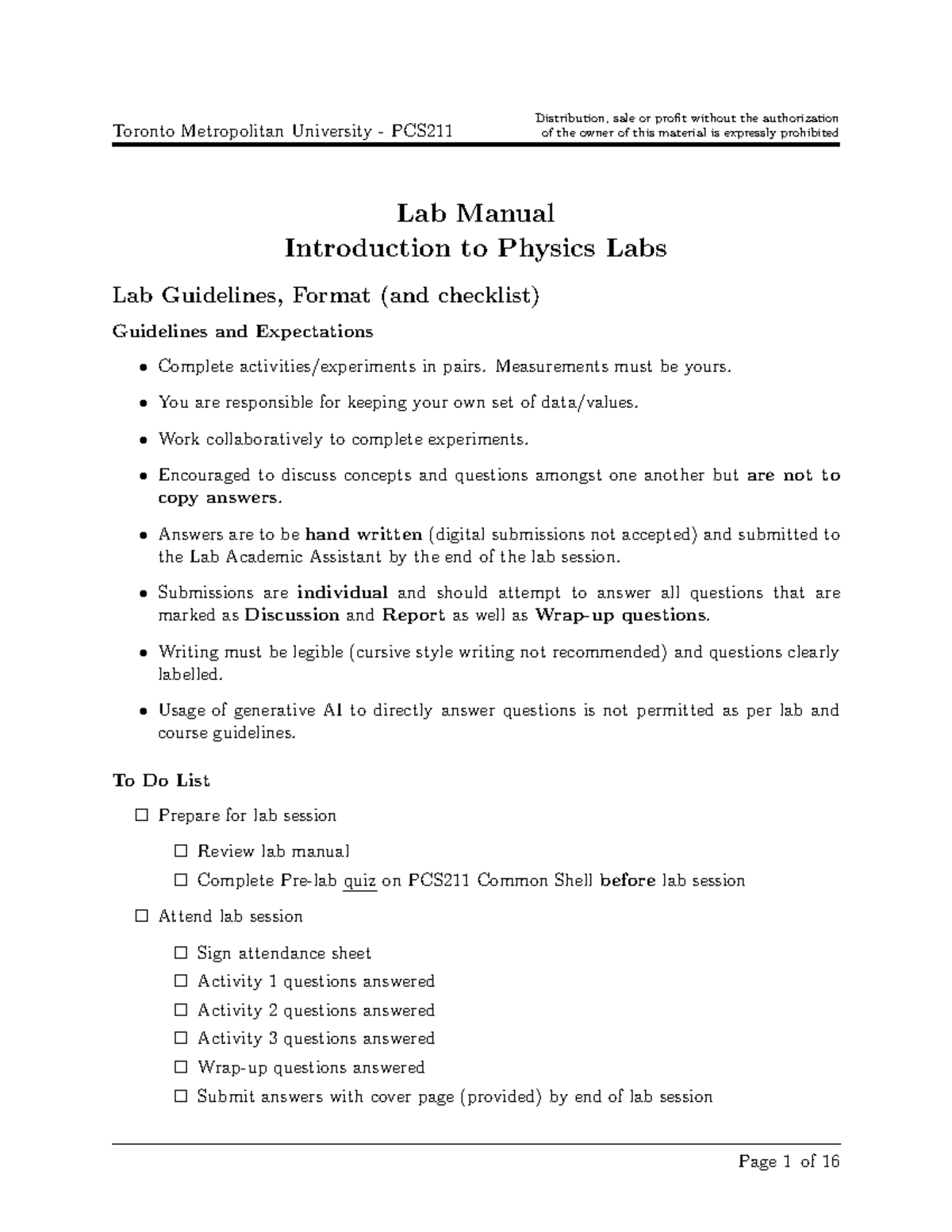 PCS211 Lab 1 Manual: Guidelines for Introduction to Physics Labs - Studocu