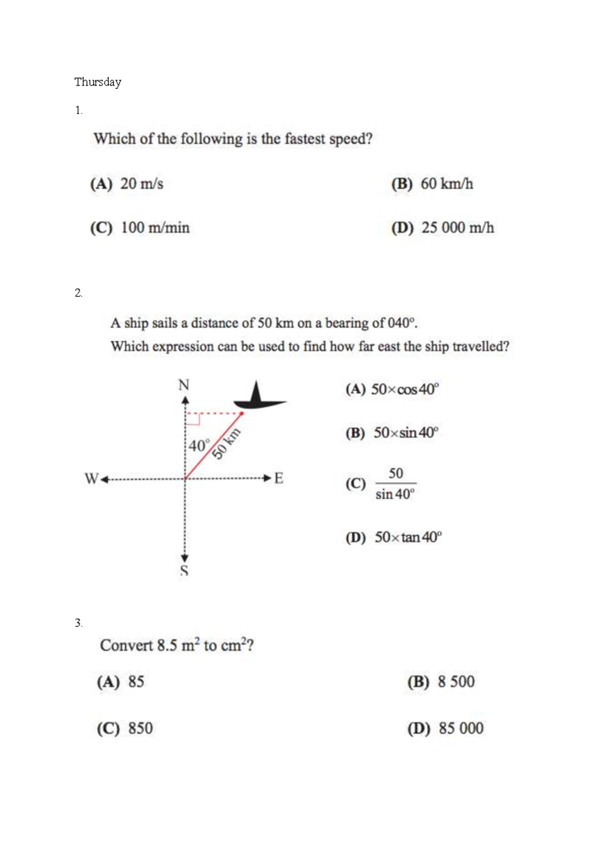 Math Quiz: Speed and Distance Problems - Studocu