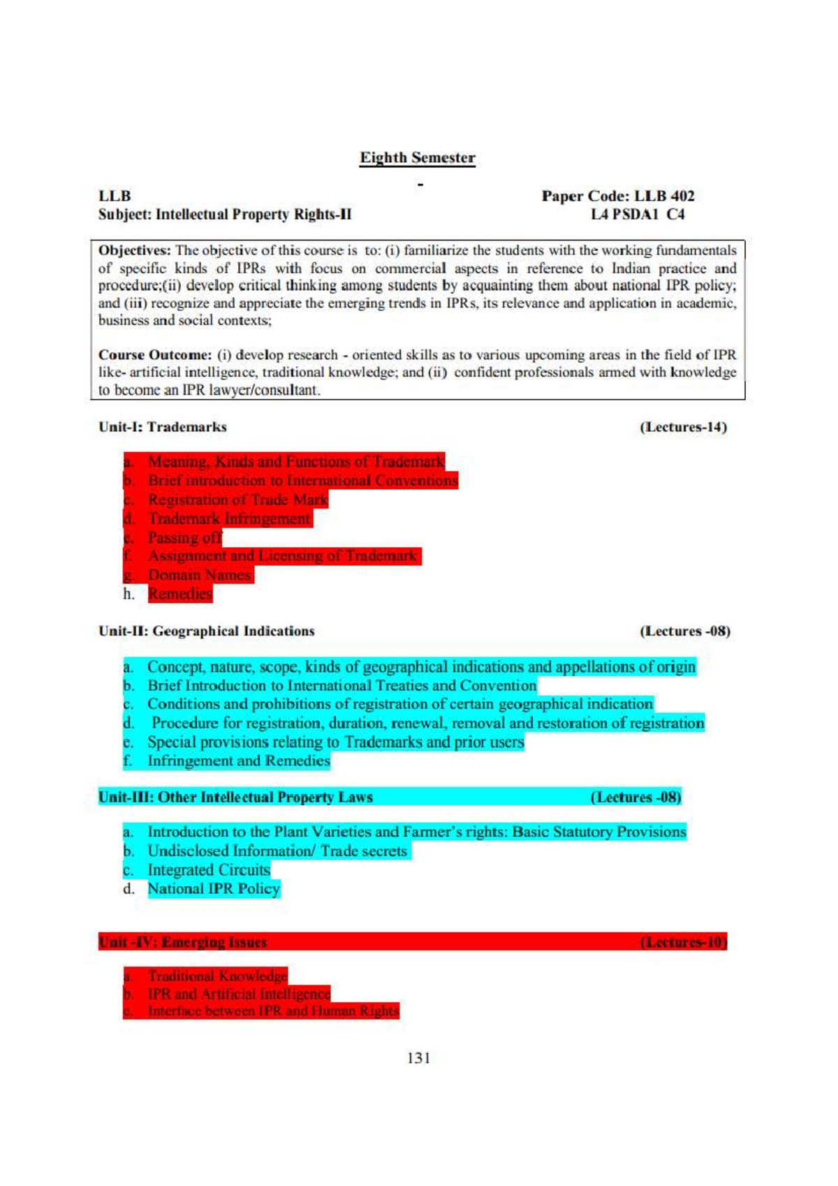 Eighth Semester LLB Paper Code: LLB 402 - Intellectual Property Law ...
