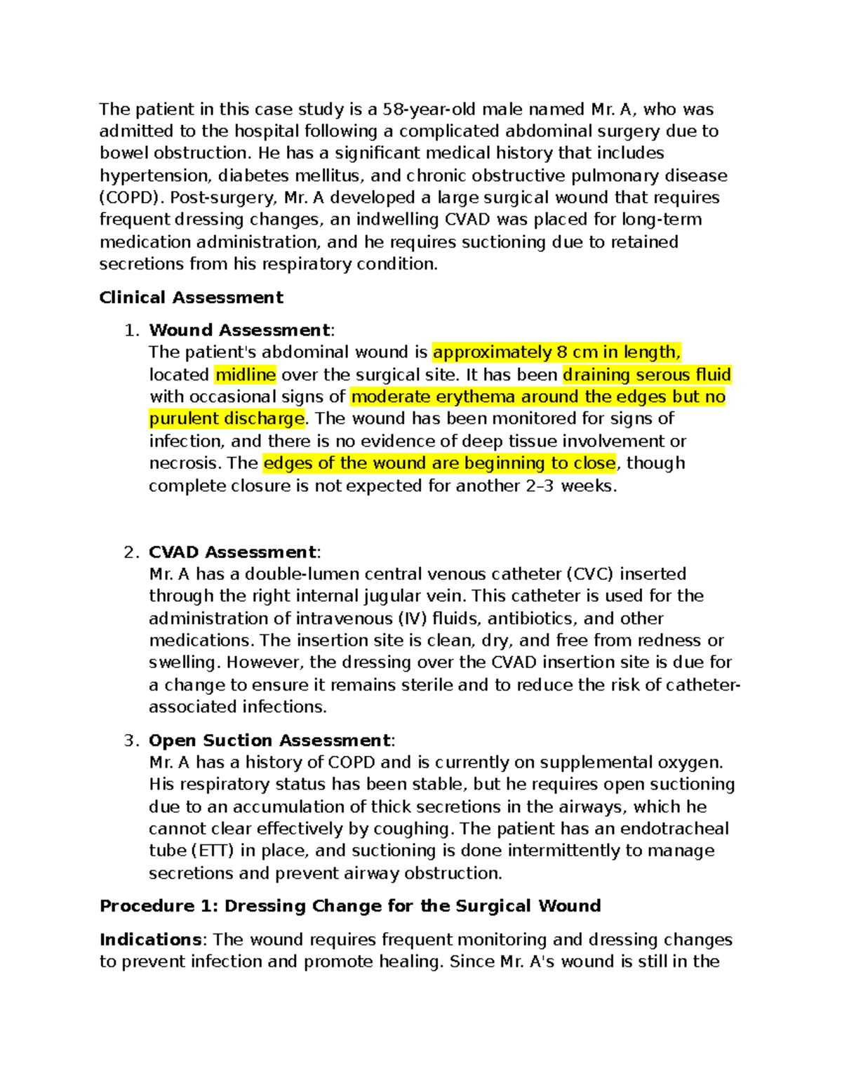 Unit 3 Case Study: Mr. A's Post-Operative Care & Assessments - Studocu