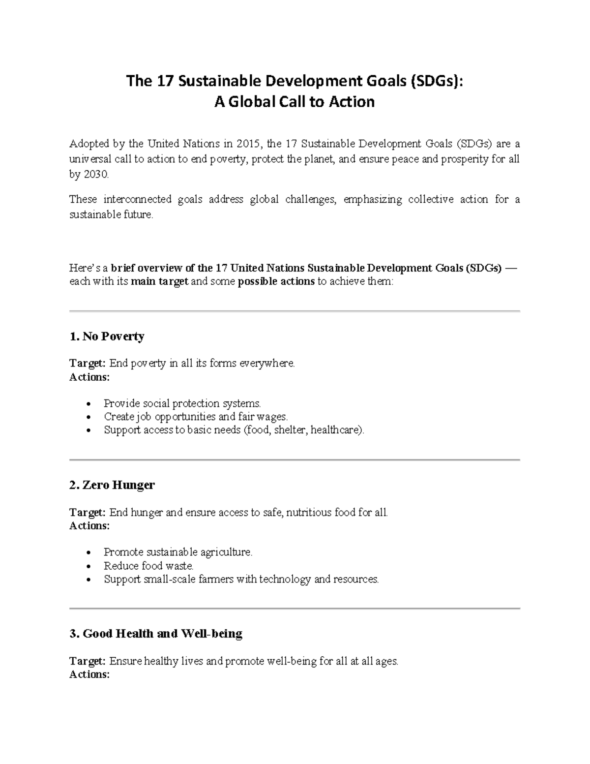 SDG Targets & Actions Overview (Module 1) - Studocu