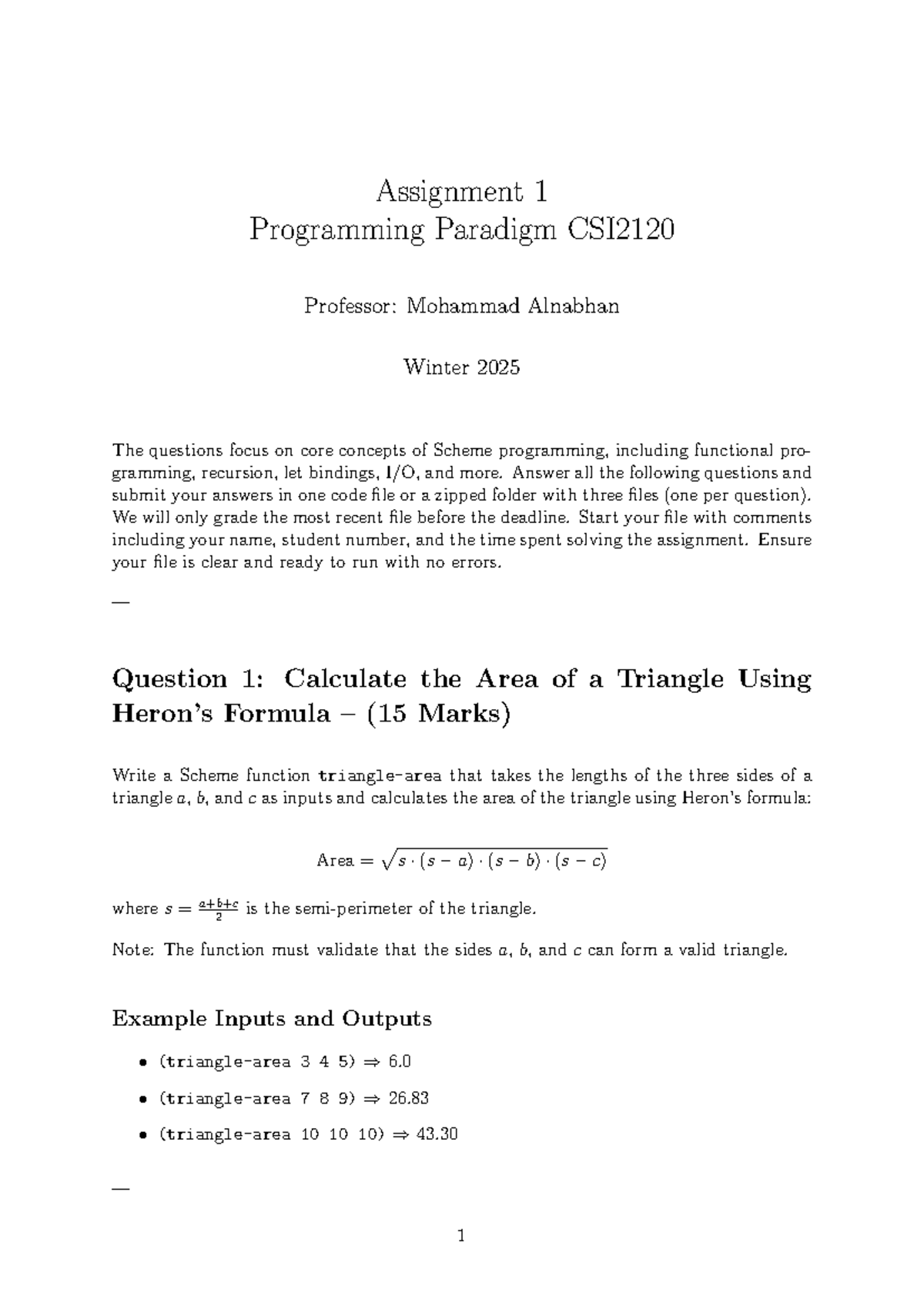 Assignment 1 - Answer all the following questions and submit your ...