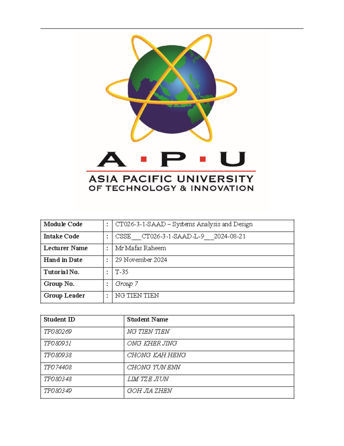 SAAD 2024 group assignment: Systems analysis and design project report ...