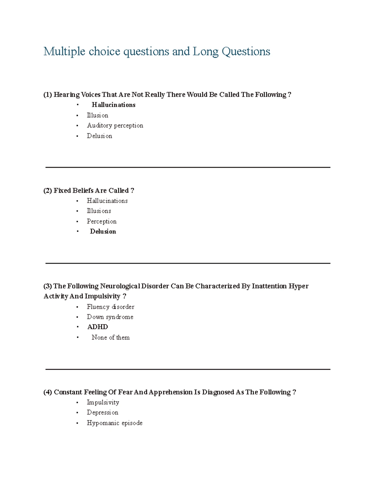Psych 311 - Final Exam Questions on Psychological Disorders and Models ...