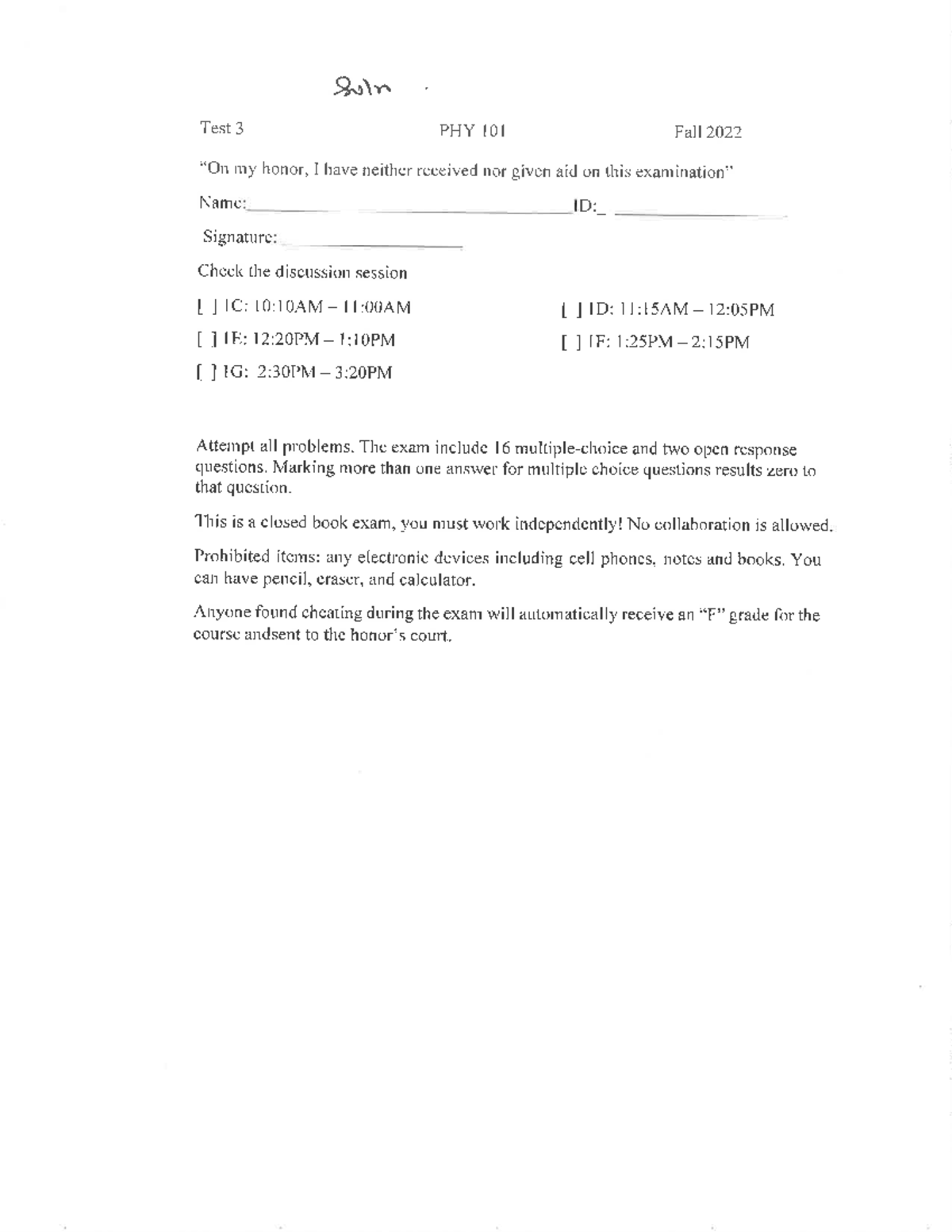 Test 3 Solutions - PHY 101 Fall 2022 Comprehensive Guide - Studocu