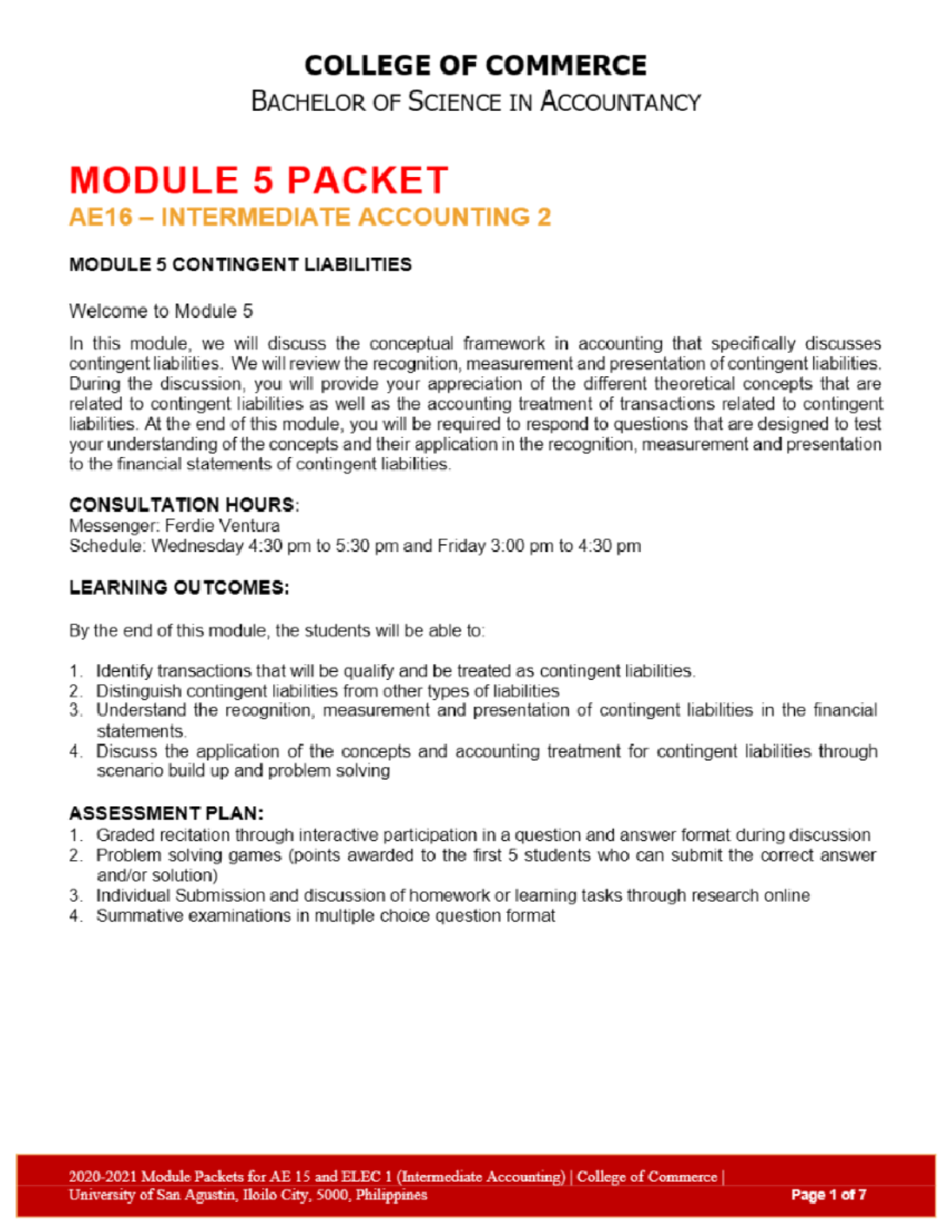 AE 16 Module 5 - COLLEGE OF COMMERCE BACHELOR OF SCIENCE IN ACCOUNTANCY ...