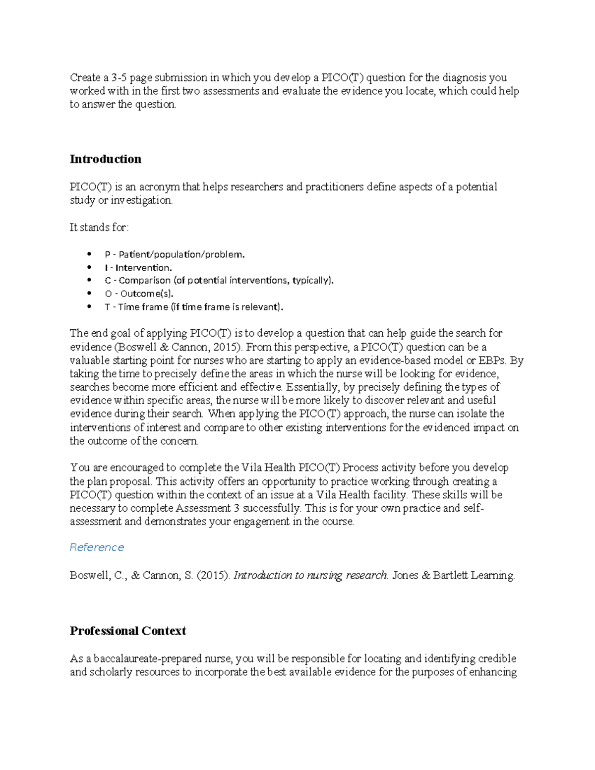 NURS-FPX4030 Assessment 3: Developing a PICO(T) Question for Pneumonia ...
