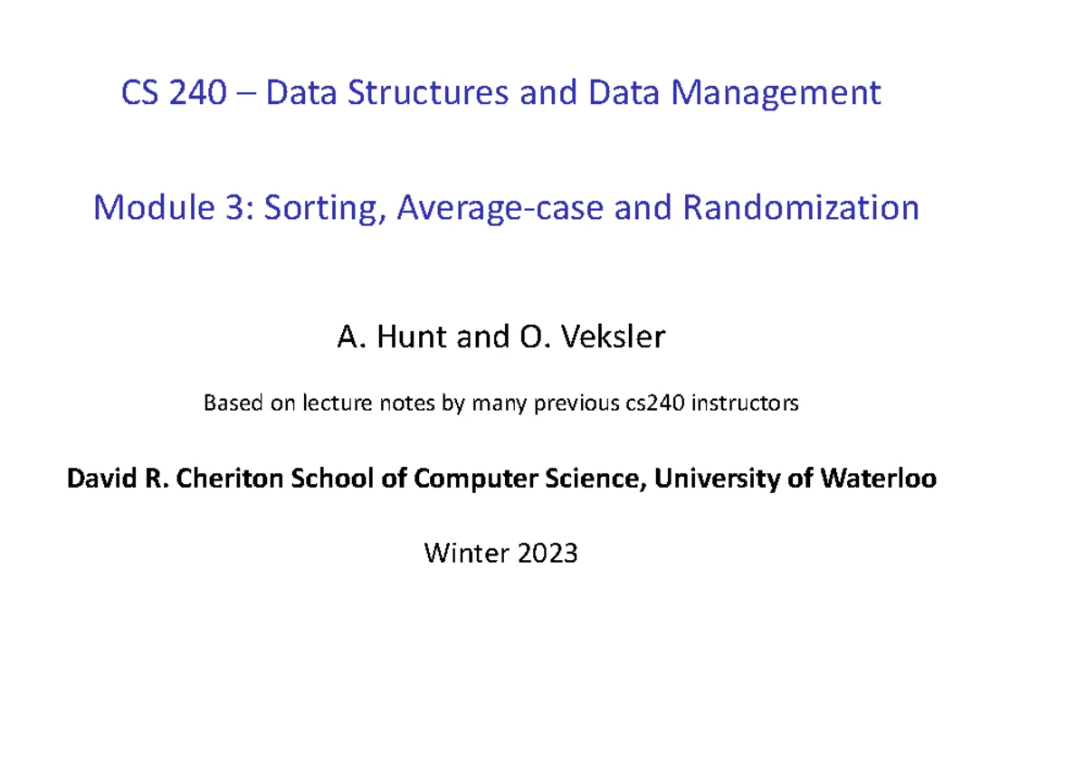 CS 240 Final Exam Notes: Module 8 on Dictionaries and Range Search ...