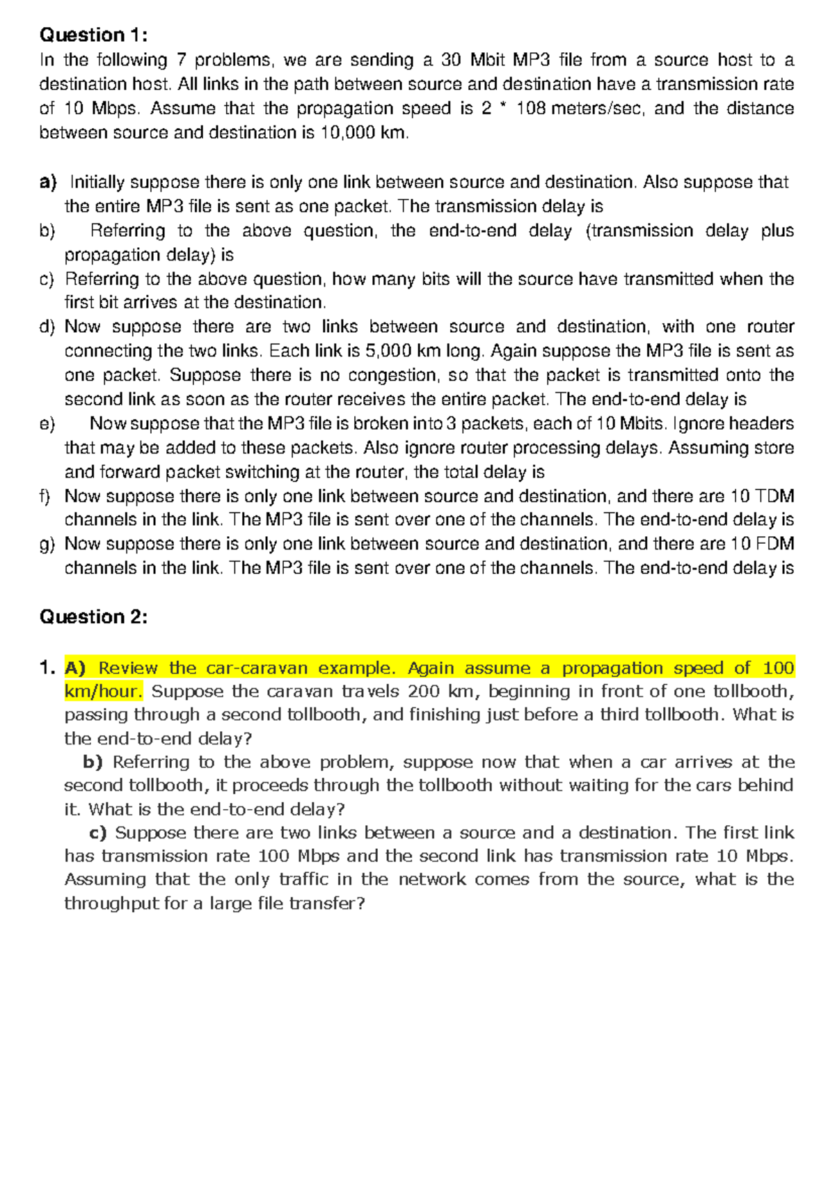 Network Analysis Questions: Transmission Delays & Throughput - Studocu