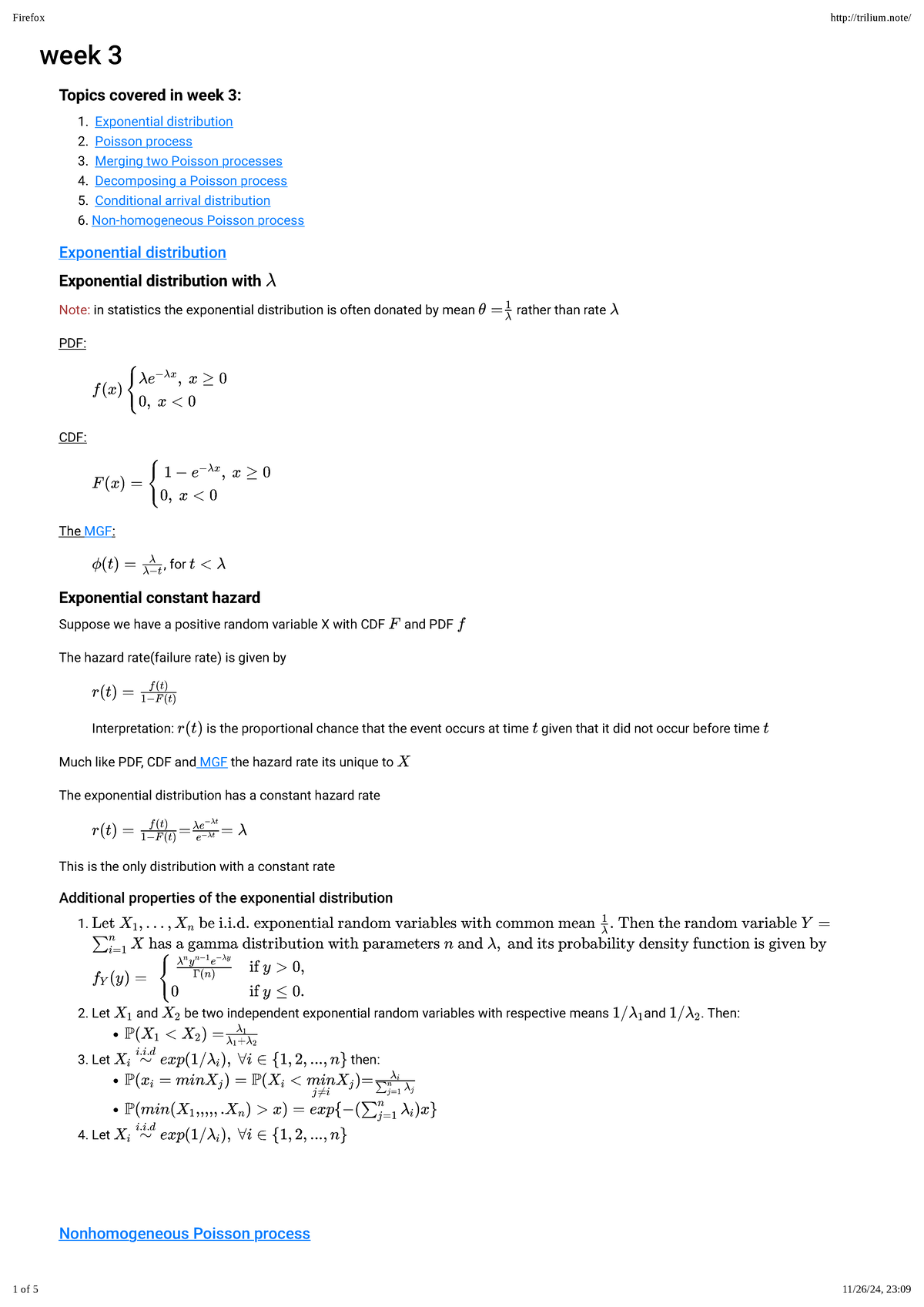 Markov Processes: Week 3 Lecture Notes on Poisson Distribution and More ...