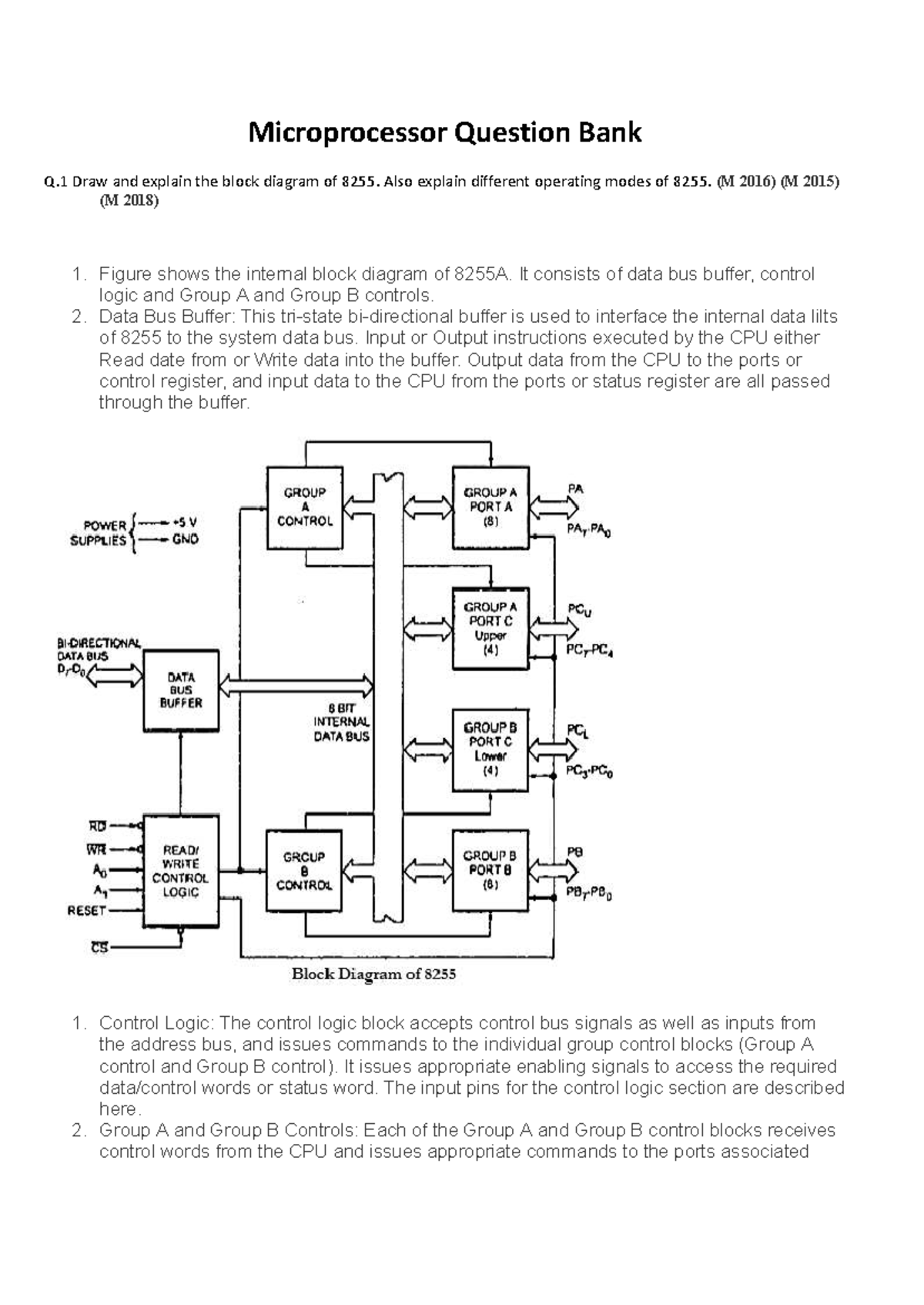 Microprocessor Question Bank: 8255, 8086, and 80386 Comparisons (M 2016 ...