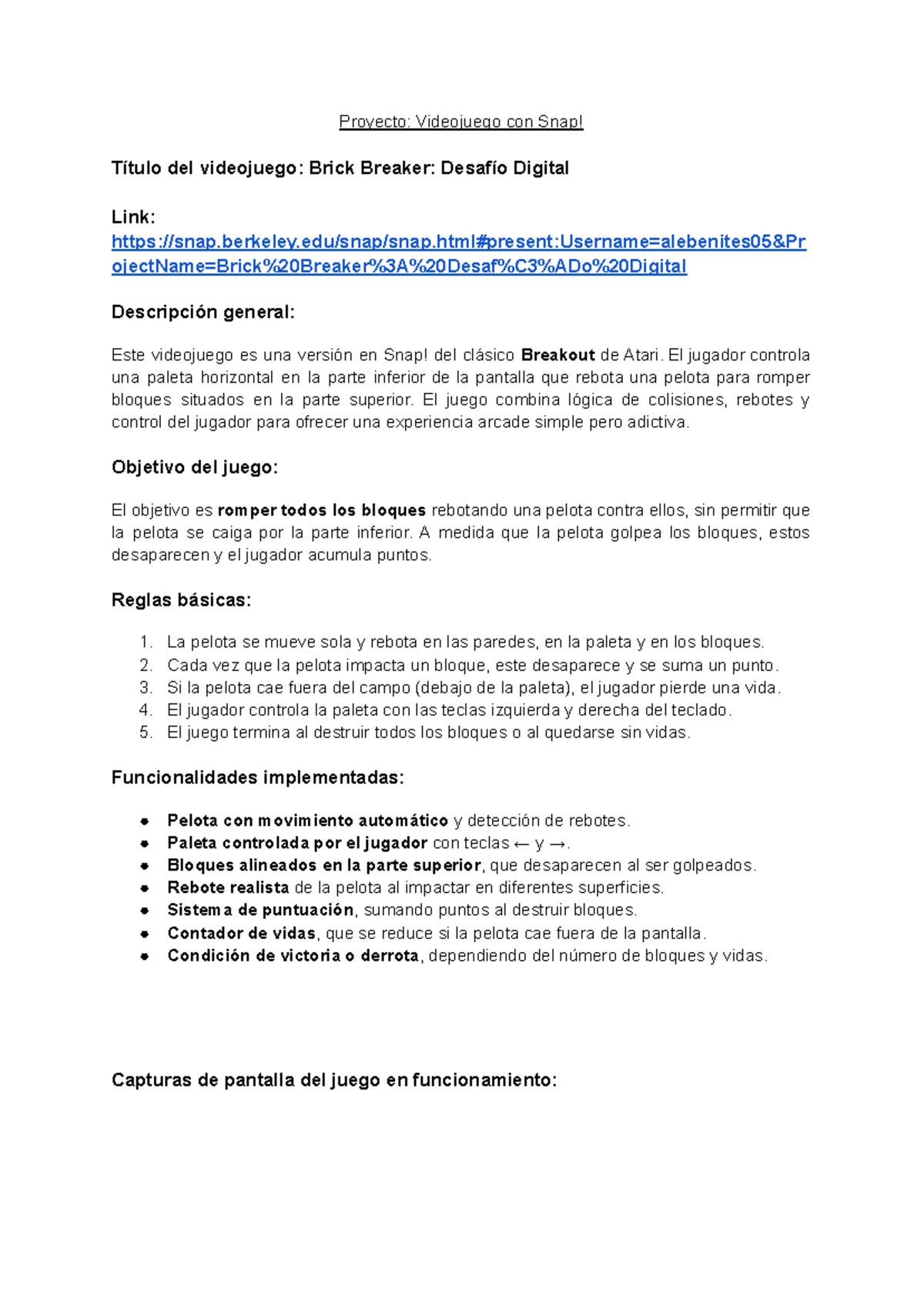 Proyecto Final IA: Videojuego Brick Breaker en Snap! - Studocu