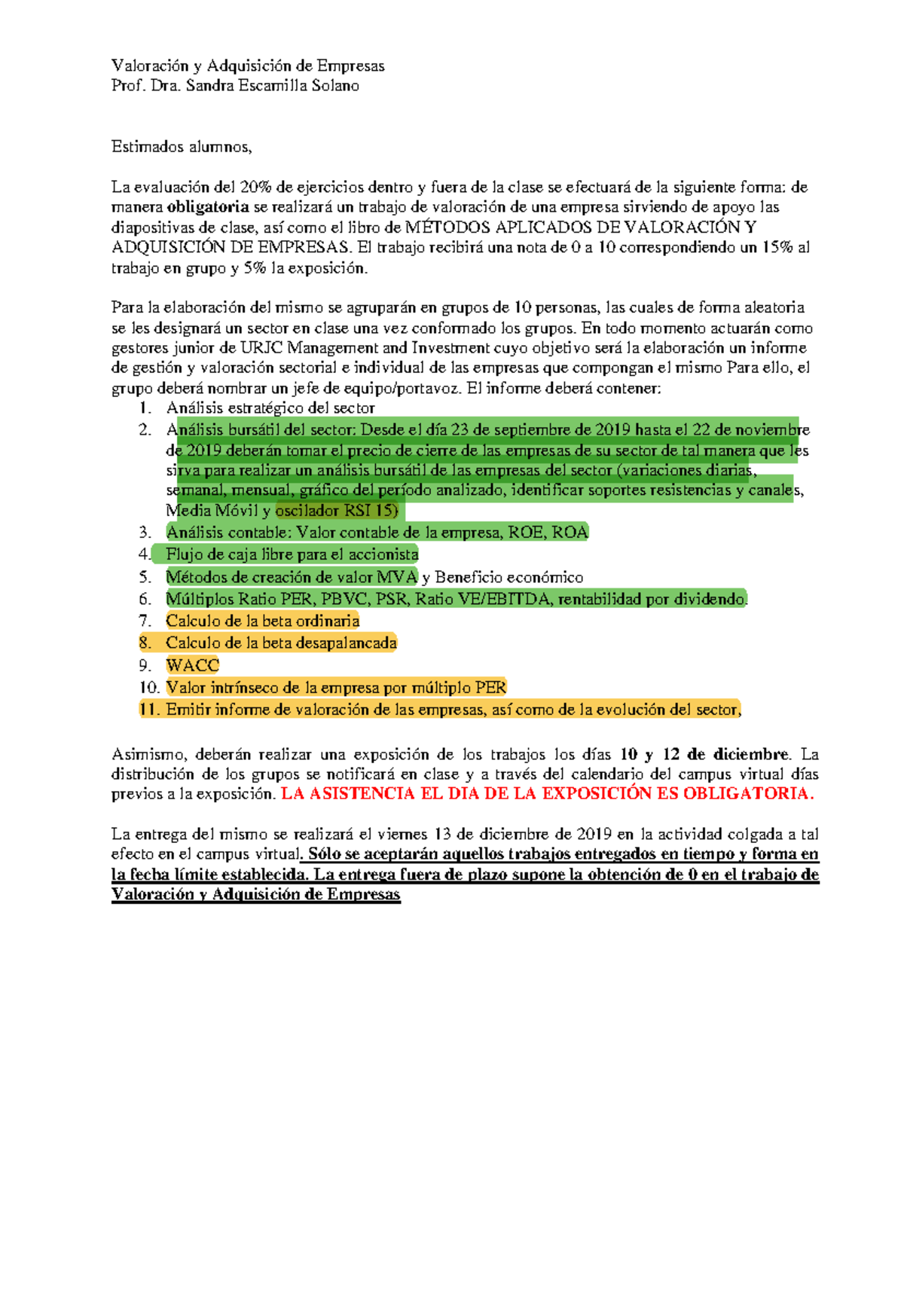 Trabajo de Valoración y Adquisición de Empresas - VAE - Guía y Requisitos -  Studocu