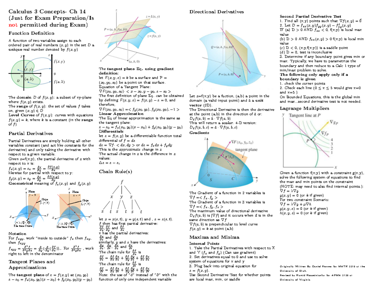 Calculus 3 - Chapter 14 Summary for Exam Preparation - Studocu