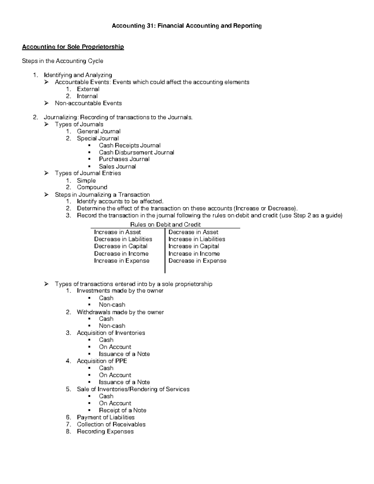 Understanding the Accounting Cycle: Summary for ACC 31 - Studocu