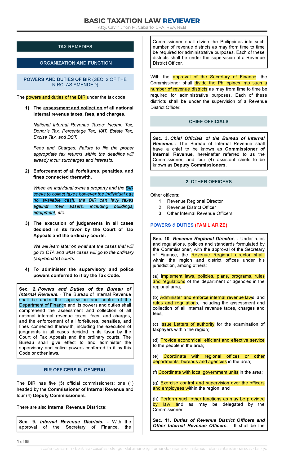 BASIC TAXATION LAW REVIEWER (TAX-3E): Powers and Duties of the BIR ...