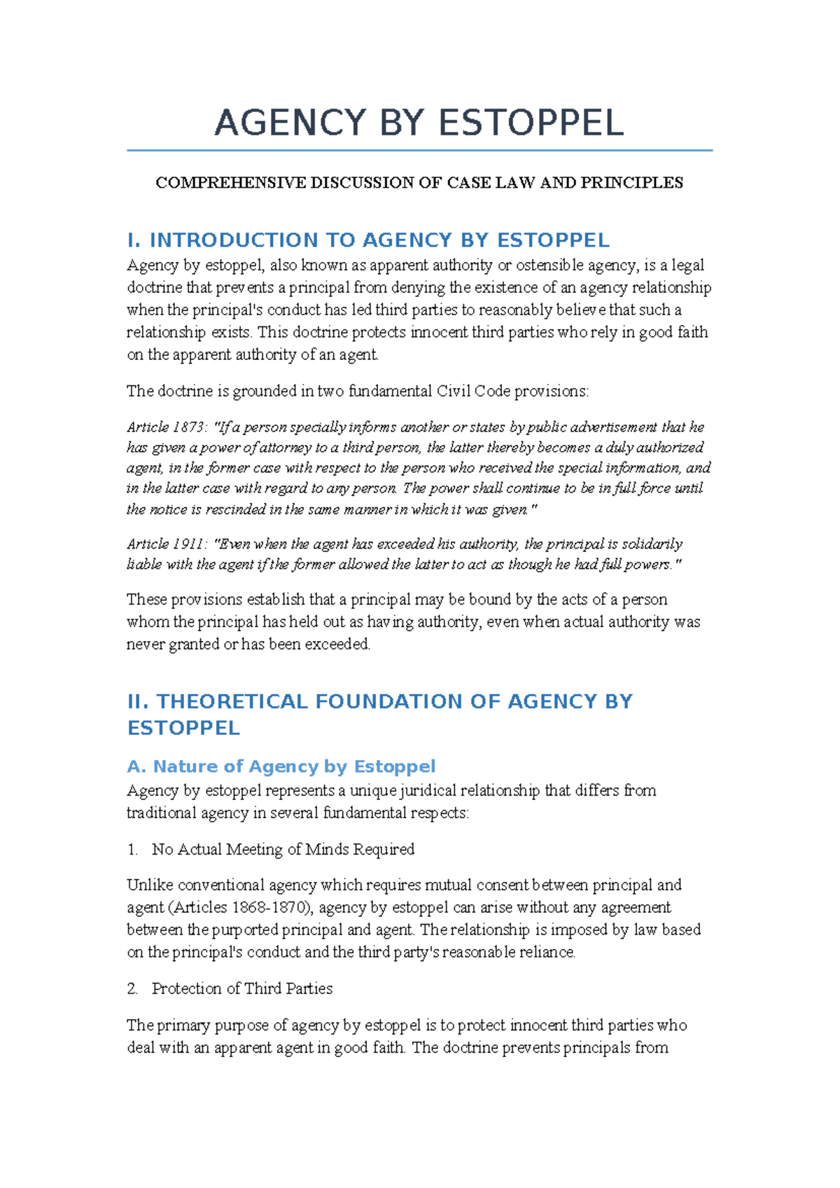 Agency Estoppel: Comprehensive Analysis of Case Law & Principles - Studocu
