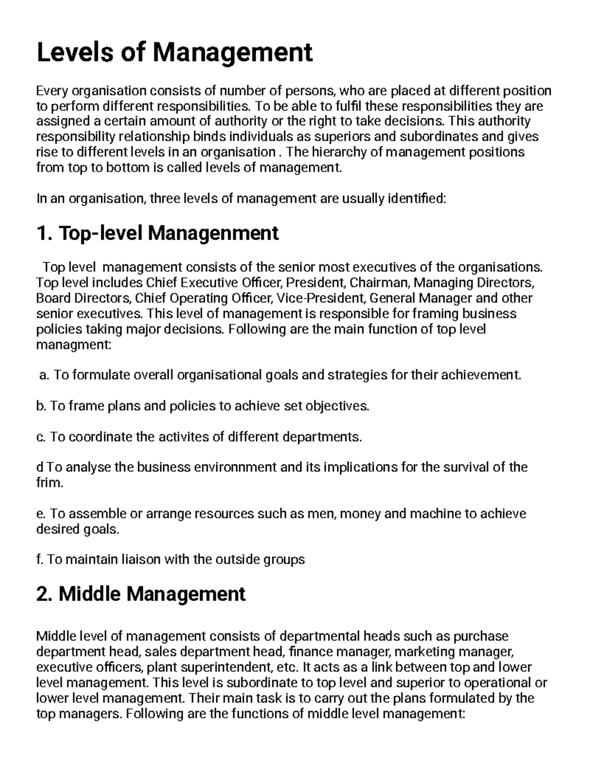 Levels of Management: Hierarchical Structure Explained - Studocu