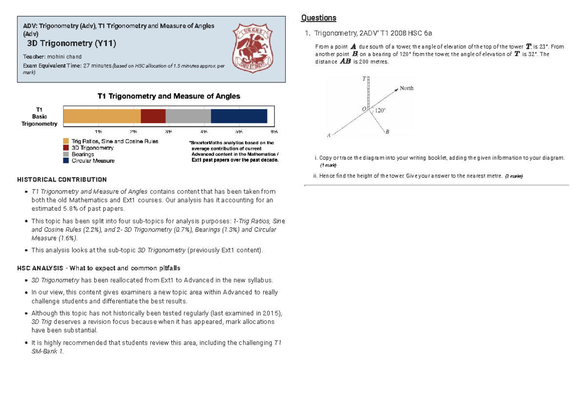 3D Trigonometry Practice Notes - ADV T1 Trigonometry (Y11) - Studocu