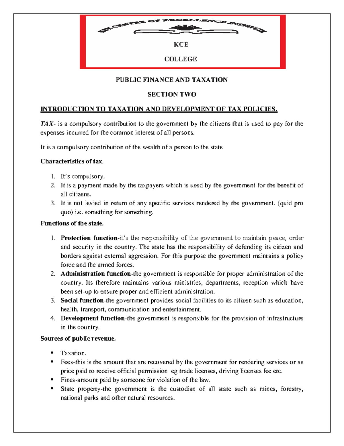 Public Finance and Taxation (PFT) - Revision Notes on Tax Policies ...